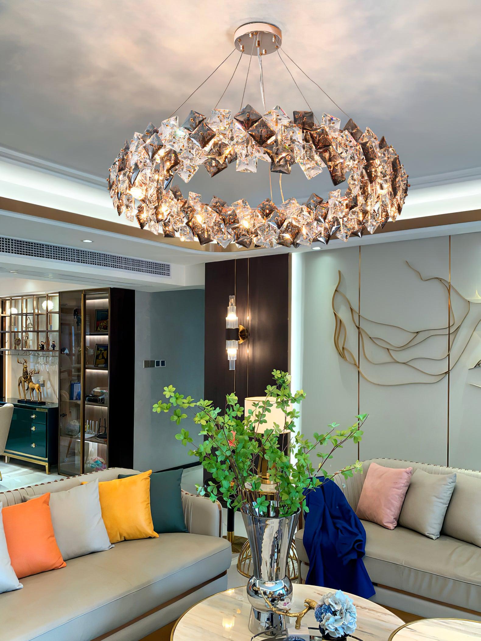 Lustra Chandelier Scale Crystal Round with Gold LED-Neutral Decor