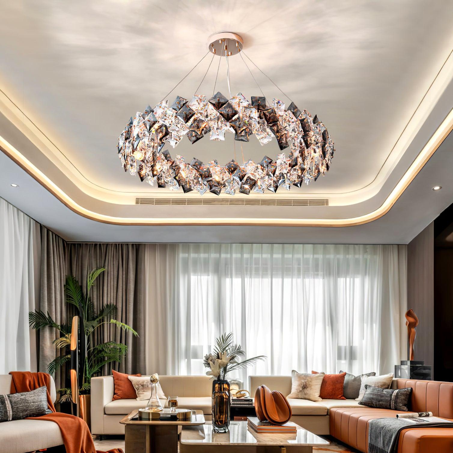 Lustra Chandelier Scale Crystal Round with Gold LED-Neutral Decor