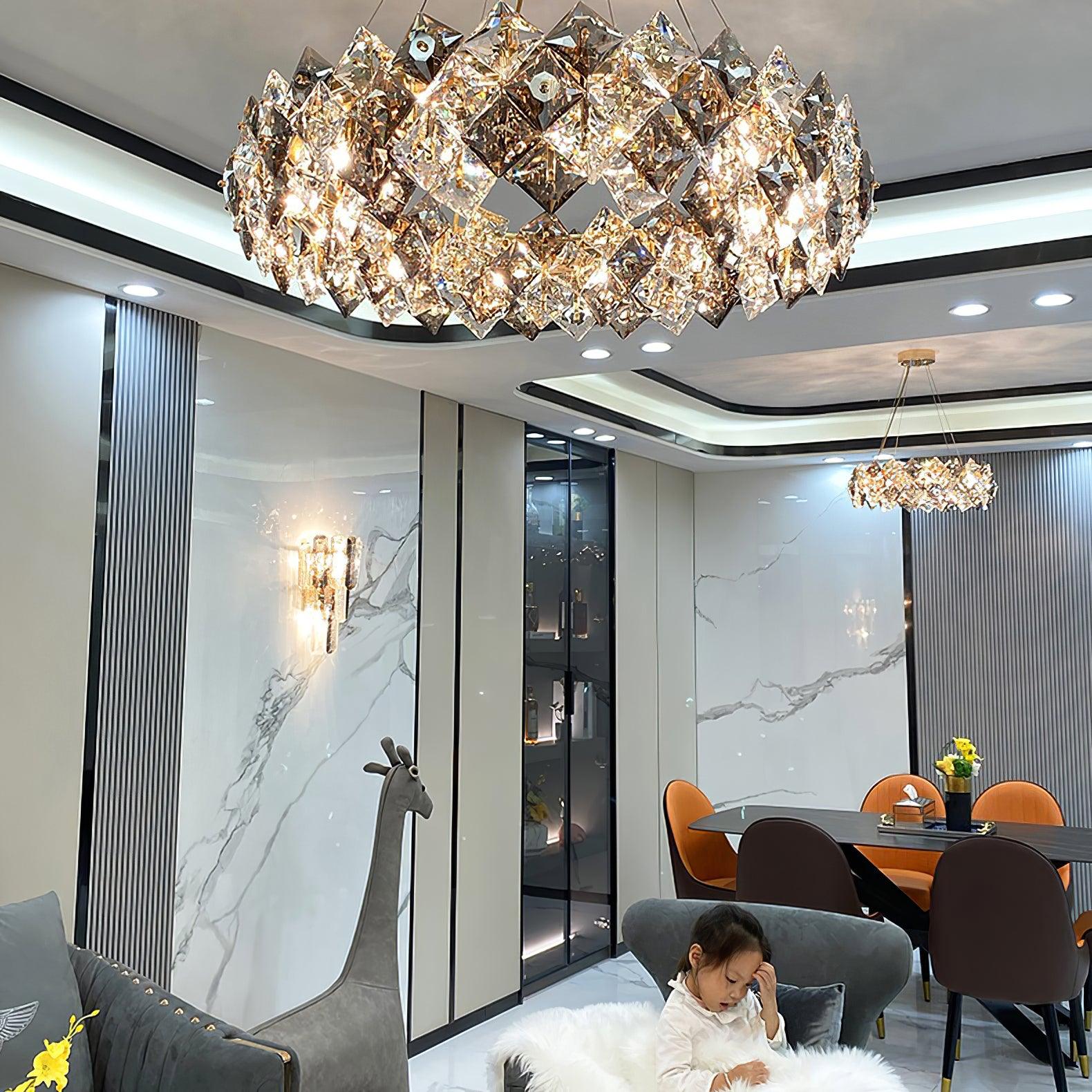 Lustra Chandelier Scale Crystal Round with Gold LED-Neutral Decor