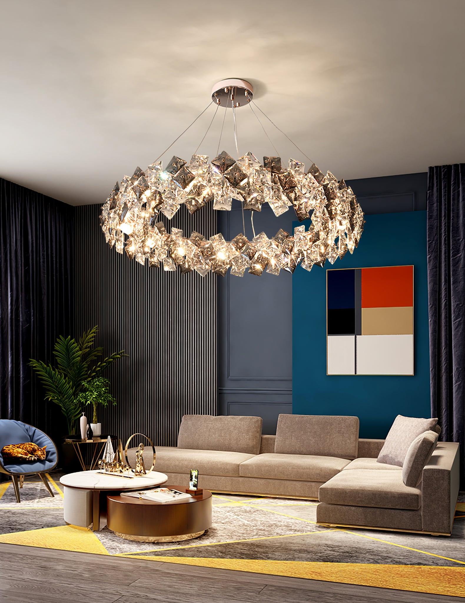 Lustra Chandelier Scale Crystal Round with Gold LED-Neutral Decor