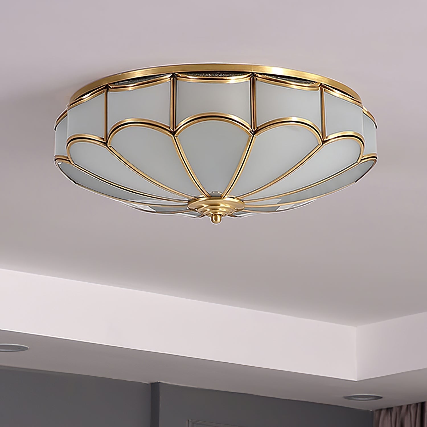 Evmarara Elegance Brass Glass Flush Ceiling Light-Neutral Decor