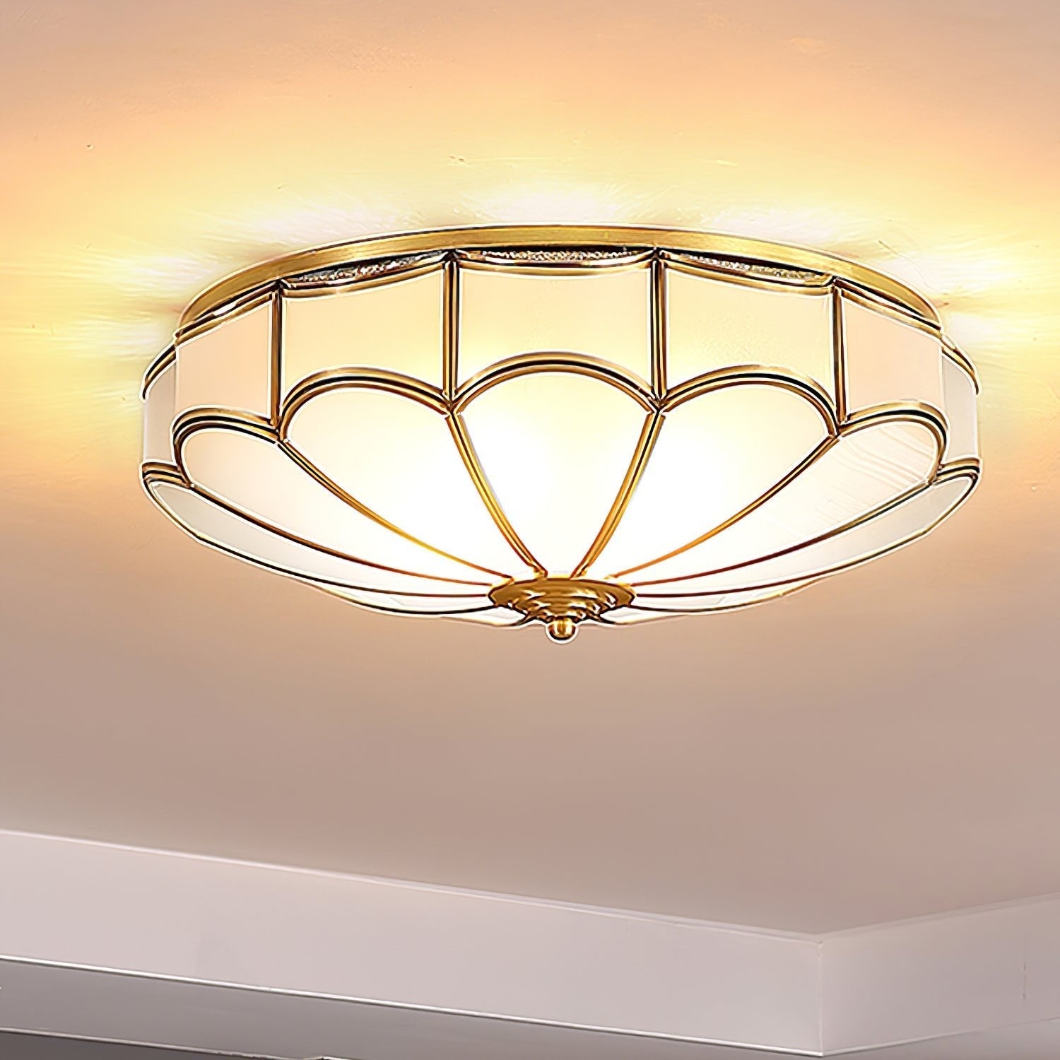 Evmarara Elegance Brass Glass Flush Ceiling Light-Neutral Decor