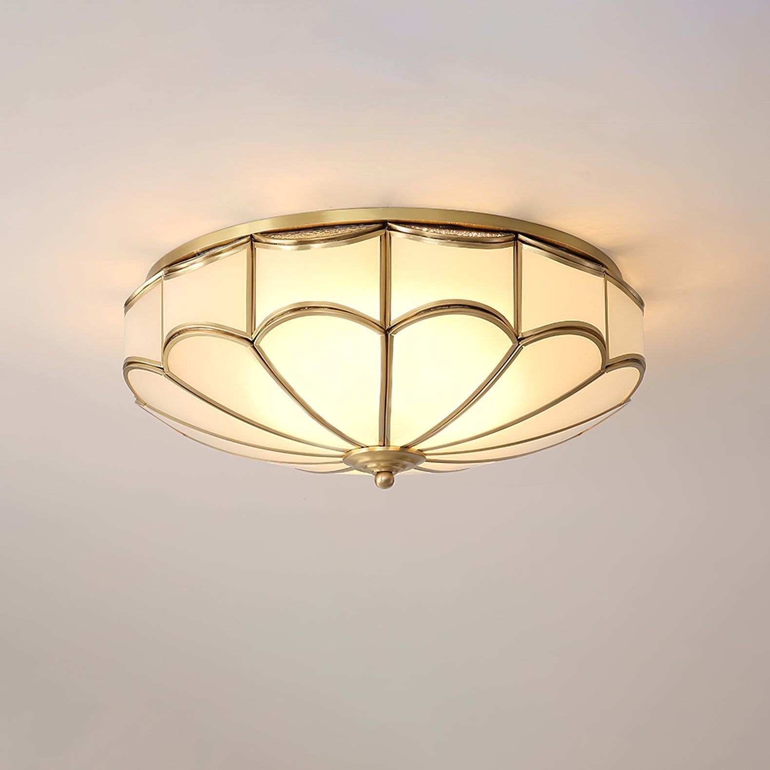 Evmarara Elegance Brass Glass Flush Ceiling Light-Neutral Decor