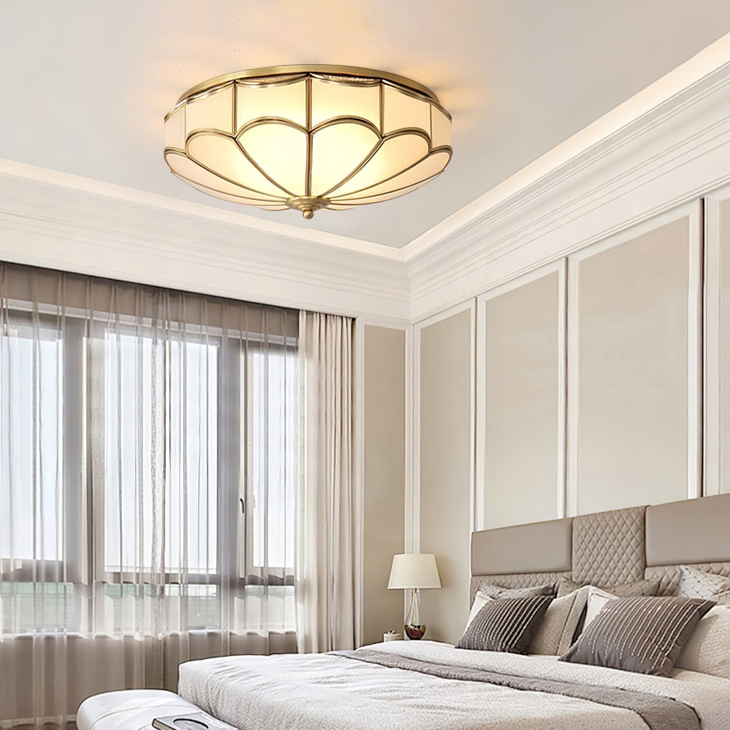 Evmarara Elegance Brass Glass Flush Ceiling Light-Neutral Decor