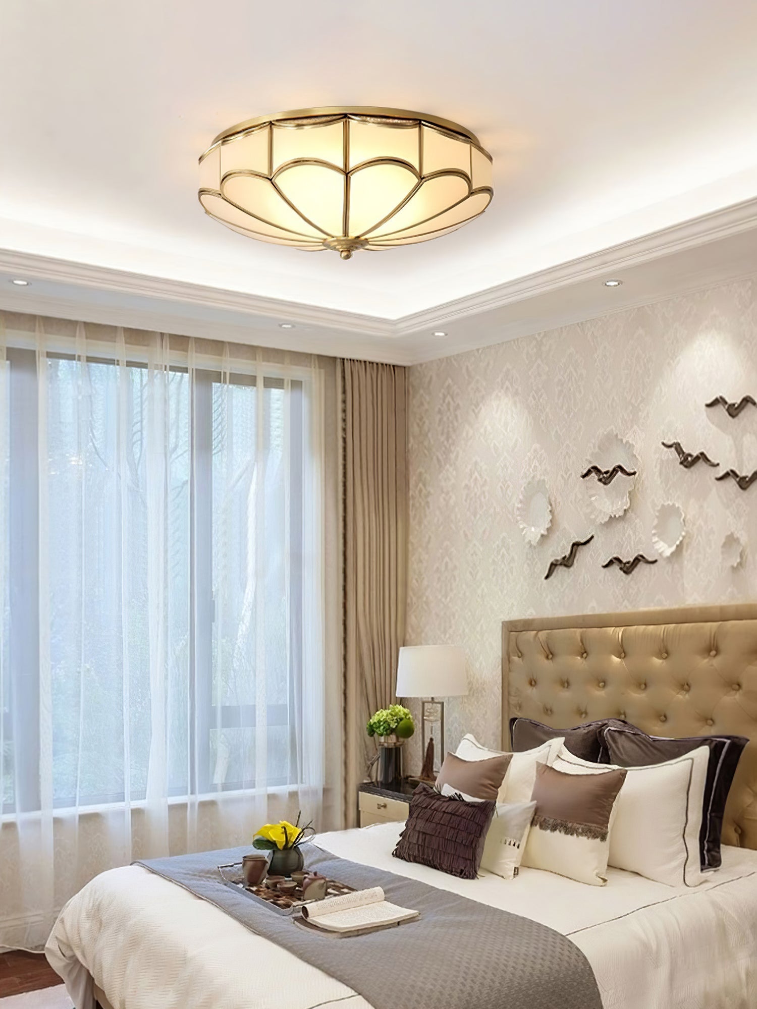 Evmarara Elegance Brass Glass Flush Ceiling Light-Neutral Decor