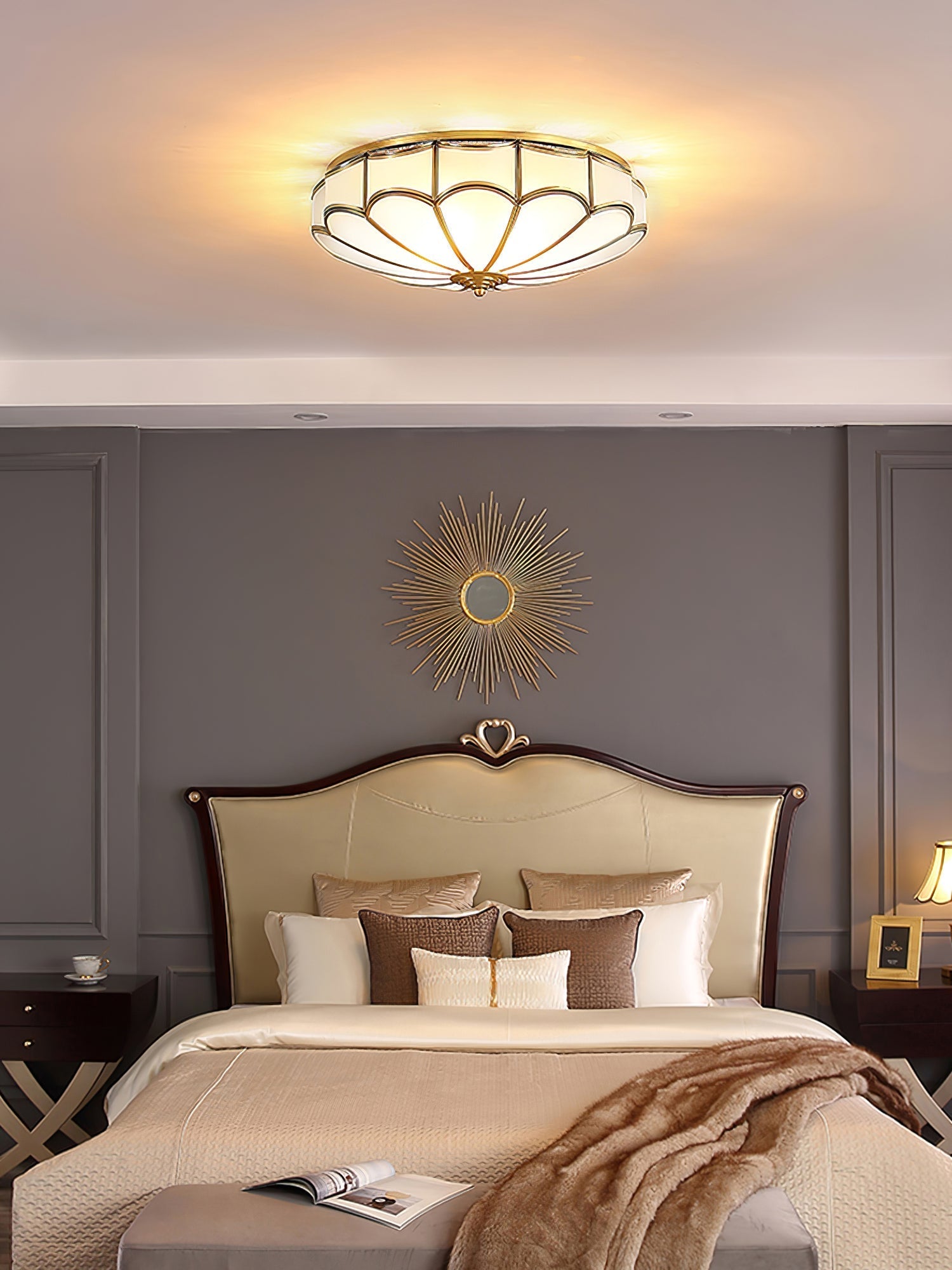 Evmarara Elegance Brass Glass Flush Ceiling Light-Neutral Decor
