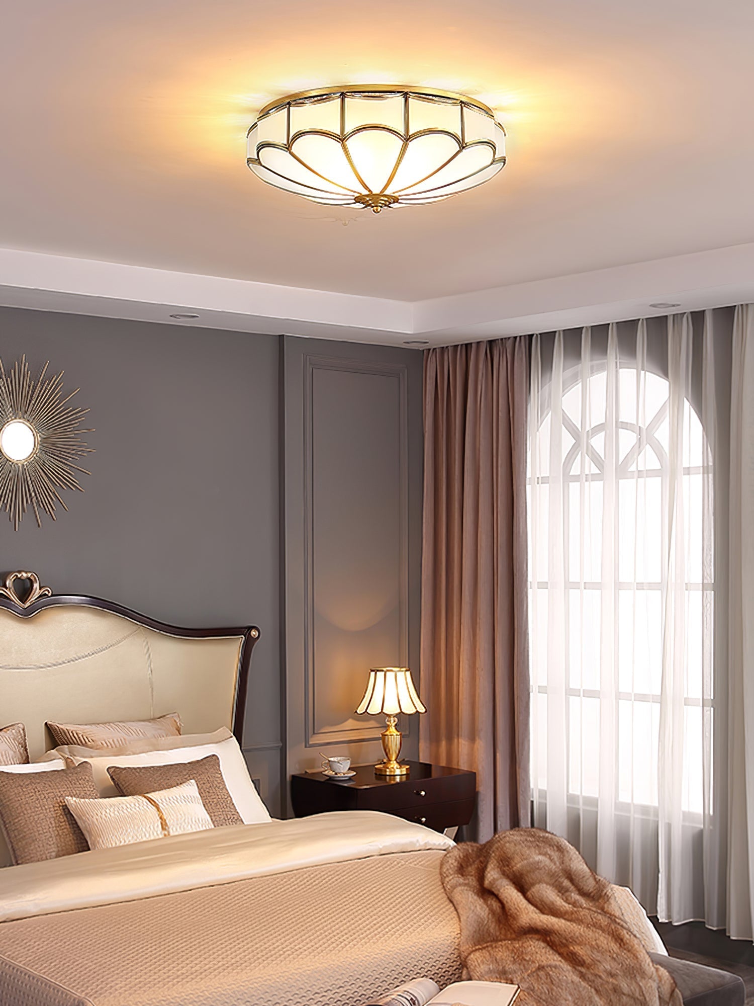 Evmarara Elegance Brass Glass Flush Ceiling Light-Neutral Decor
