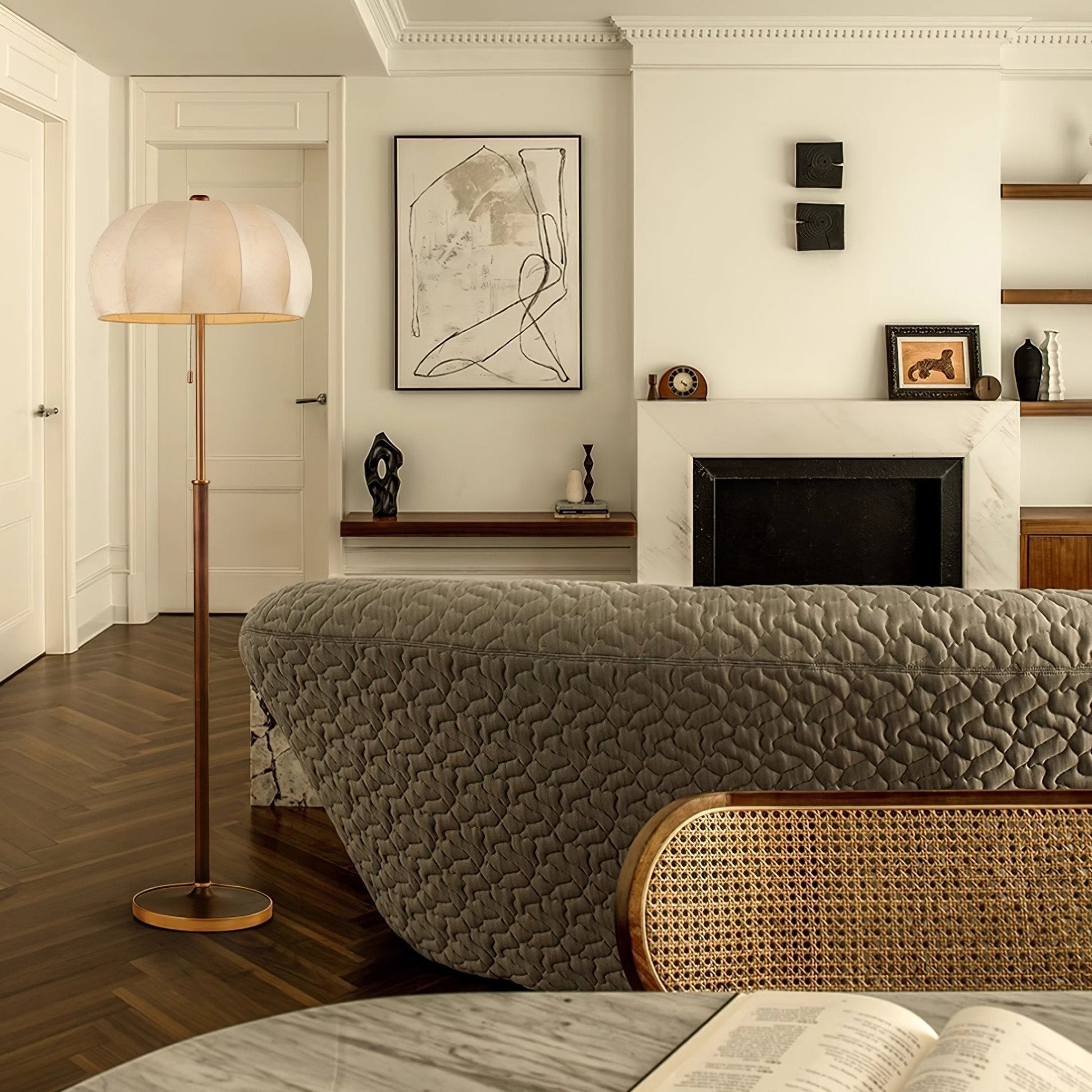 Cularo Fabric Wood Floor Lamp-Neutral Decor