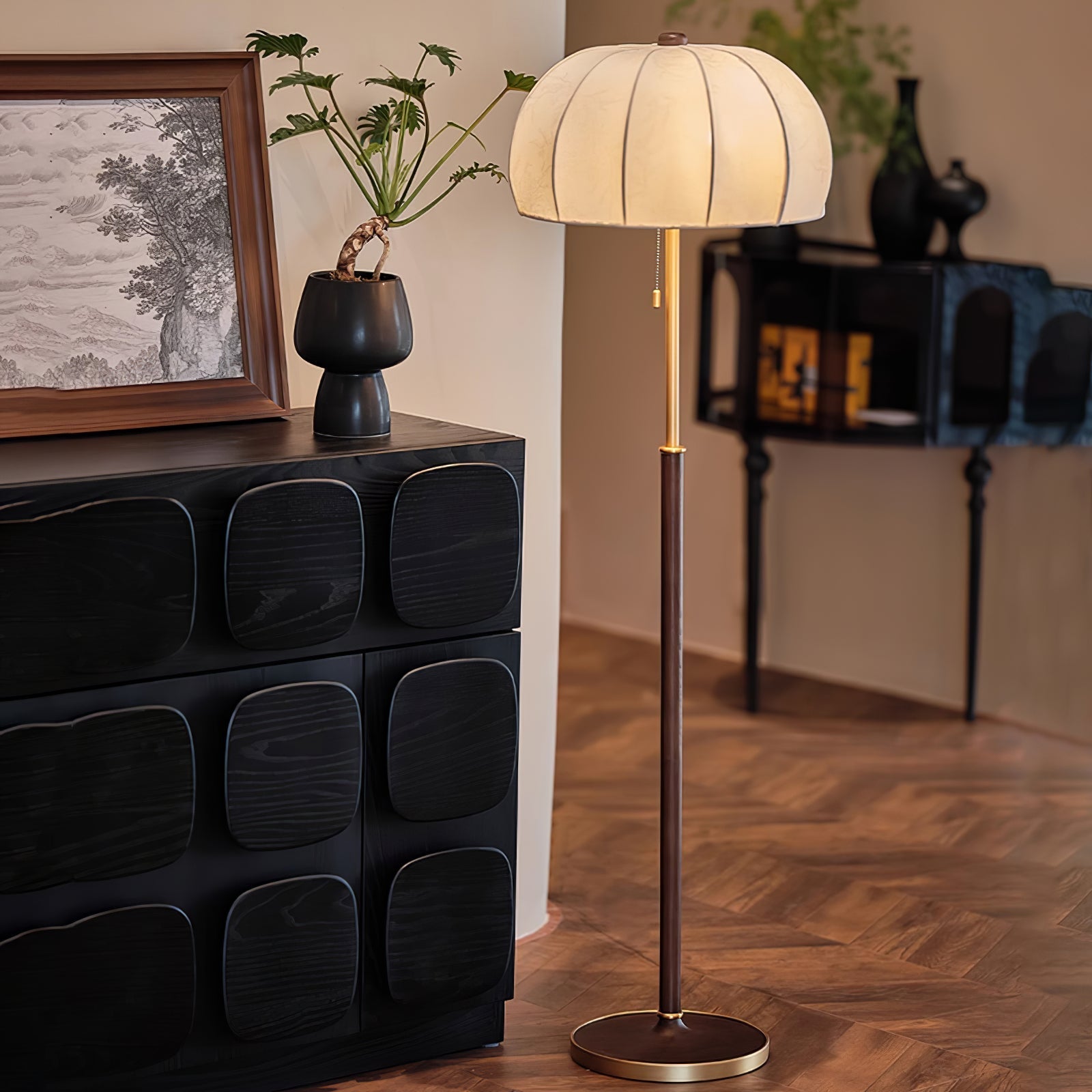 Cularo Fabric Wood Floor Lamp-Neutral Decor