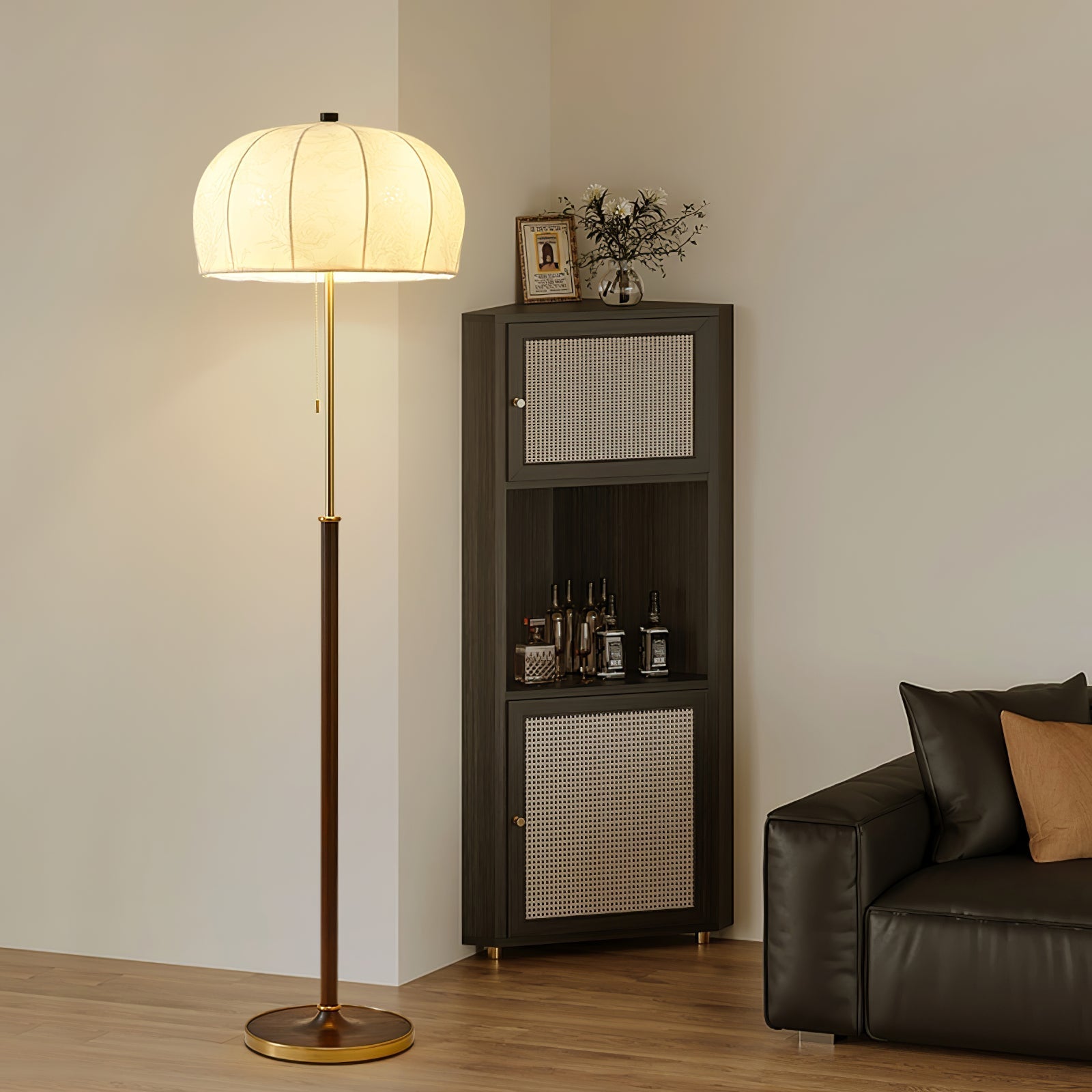 Cularo Fabric Wood Floor Lamp-Neutral Decor
