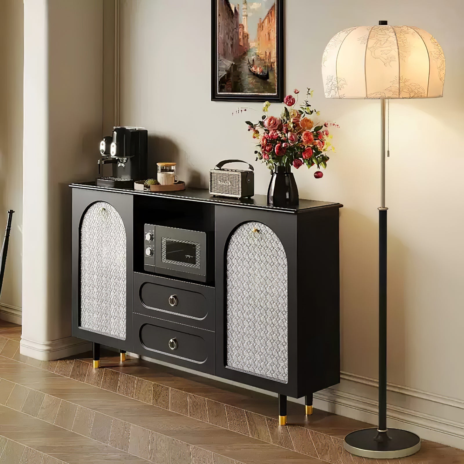 Cularo Fabric Wood Floor Lamp-Neutral Decor