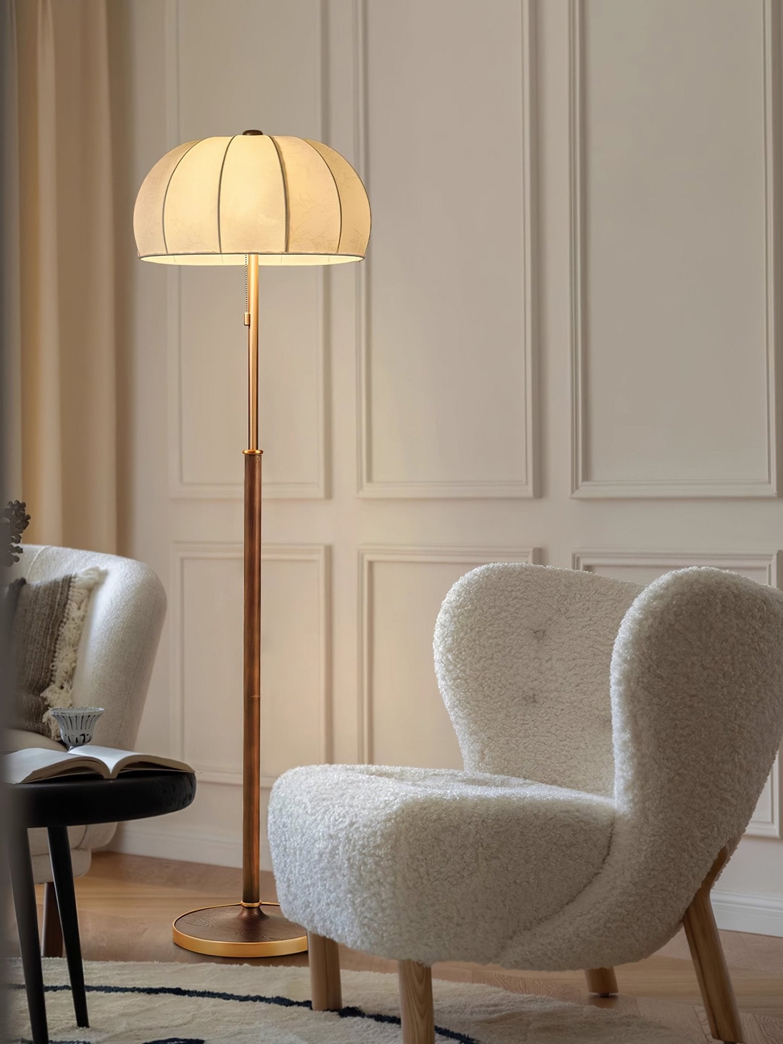 Cularo Fabric Wood Floor Lamp-Neutral Decor
