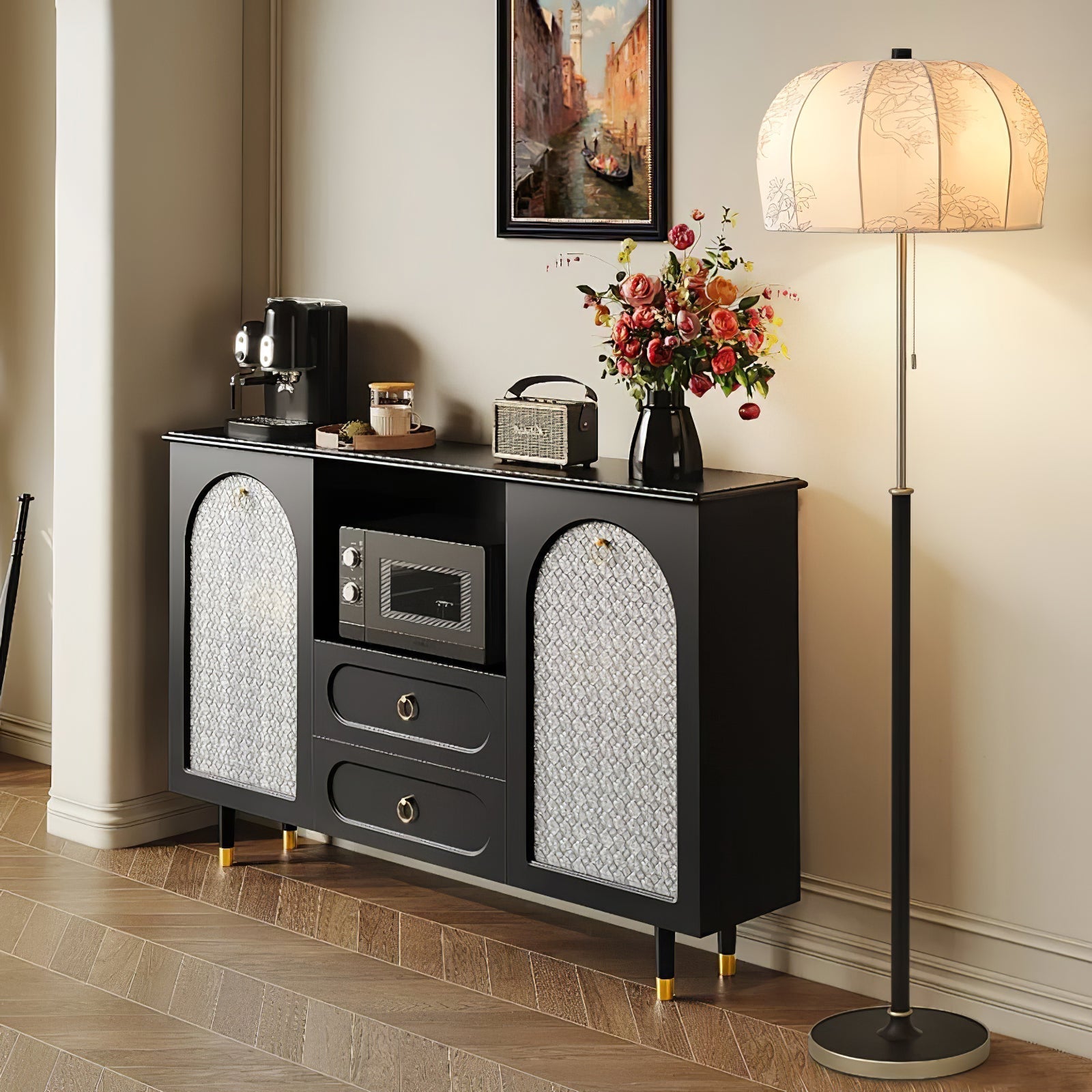 Cularo Fabric Wood Floor Lamp-Neutral Decor