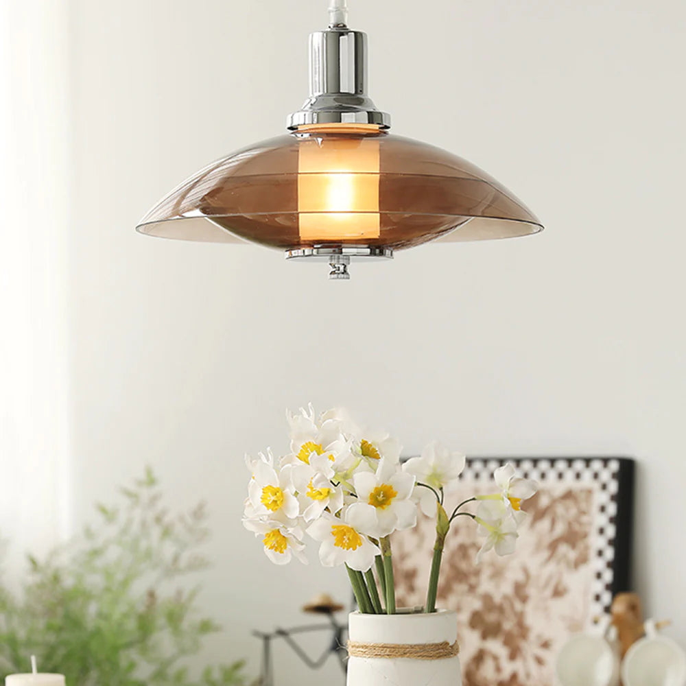 Arisha Modern Round LED Pendant Light Brown Glass Living Room - Neutral Decor