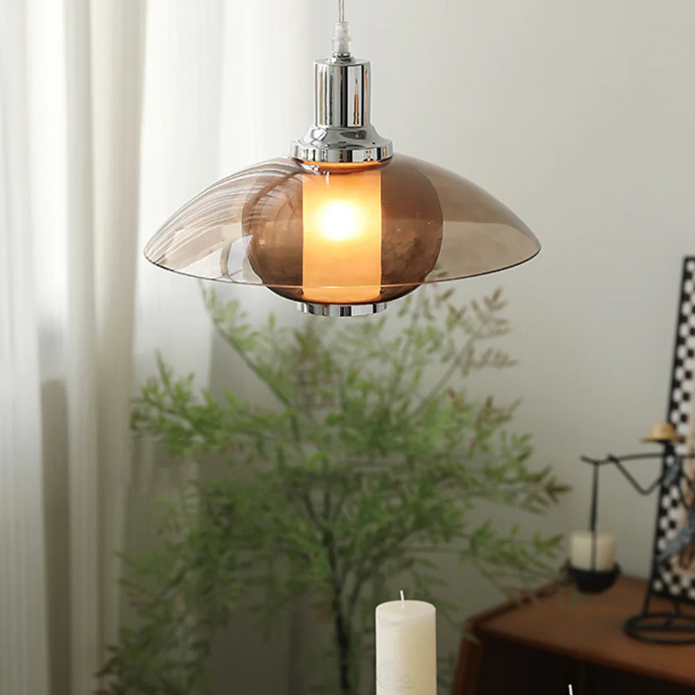 Arisha Modern Round LED Pendant Light Brown Glass Living Room - Neutral Decor