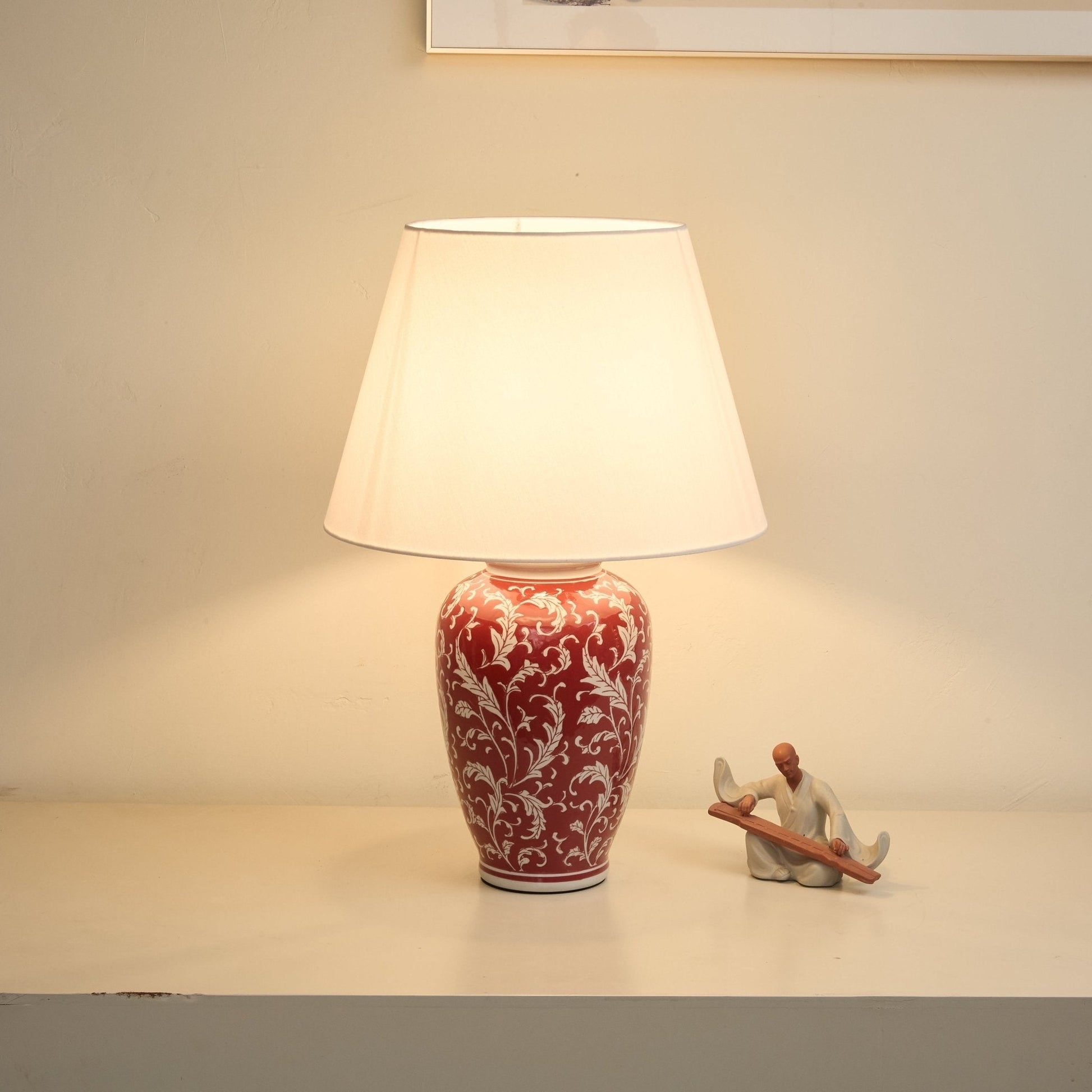 Scarlet Vine Ceramic Table Lamp-Neutral Decor