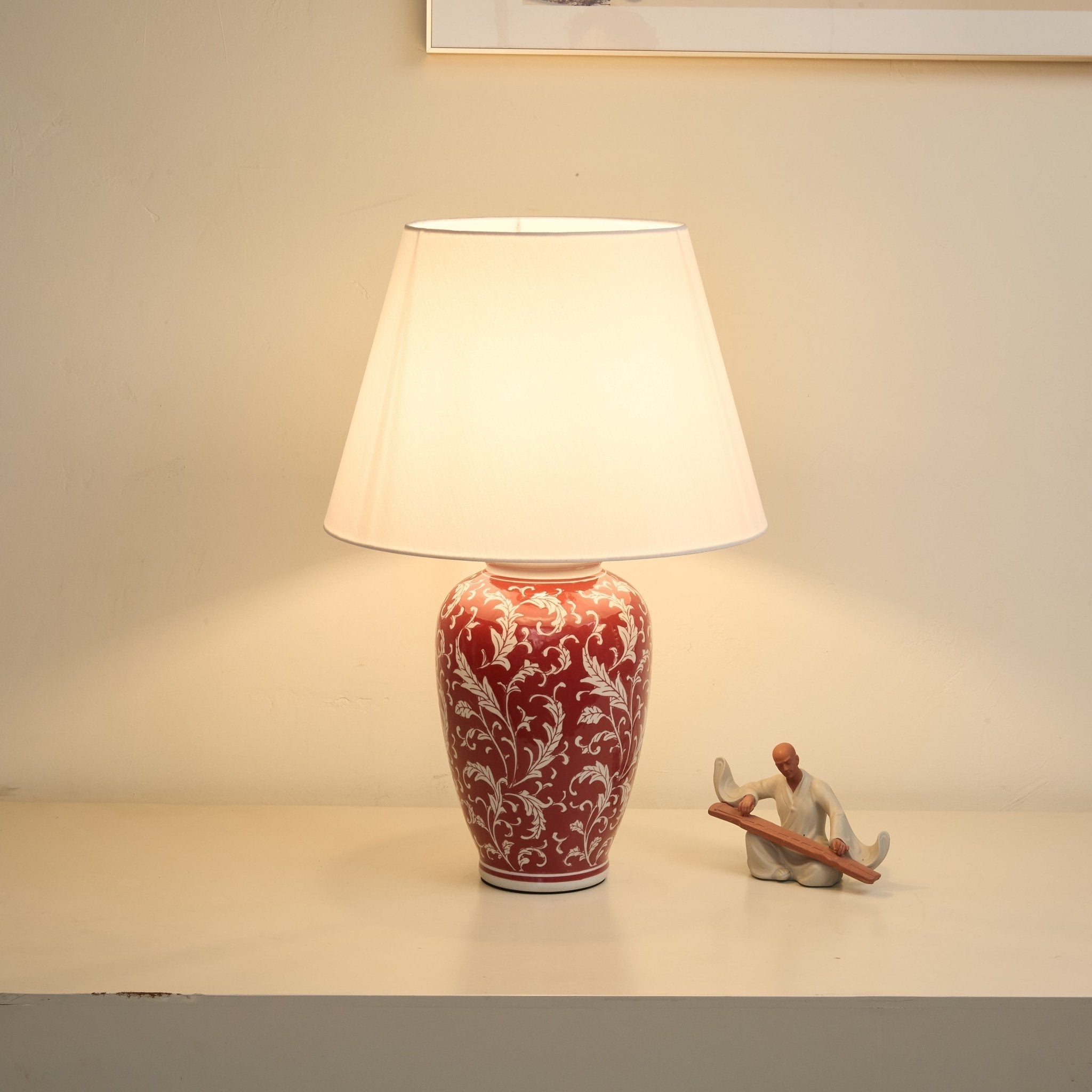 Scarlet Vine Ceramic Table Lamp-Neutral Decor