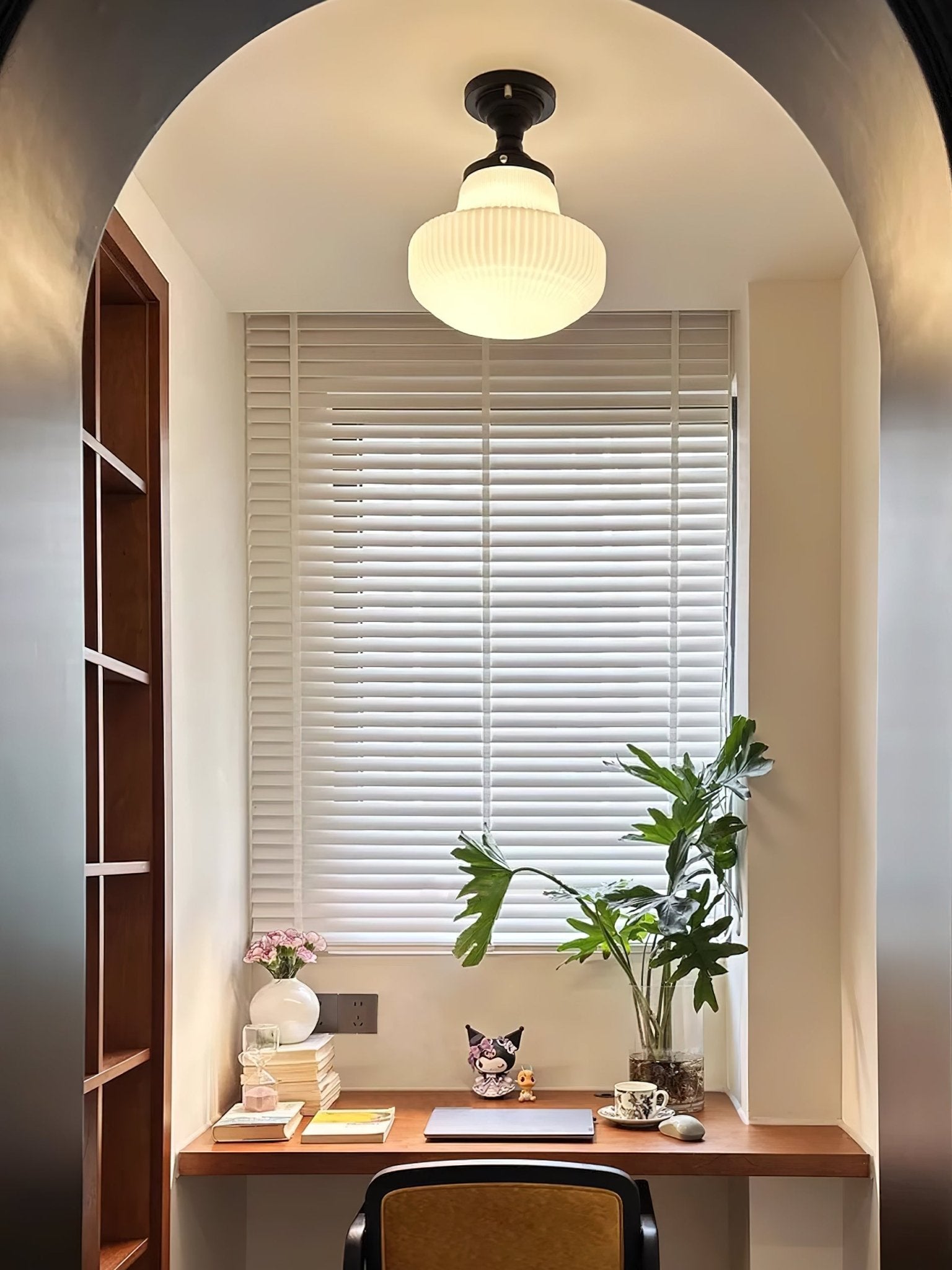Solara Schoolhouse Flush Mount Ceiling Lamp with Ribbed Glass-Neutral Decor