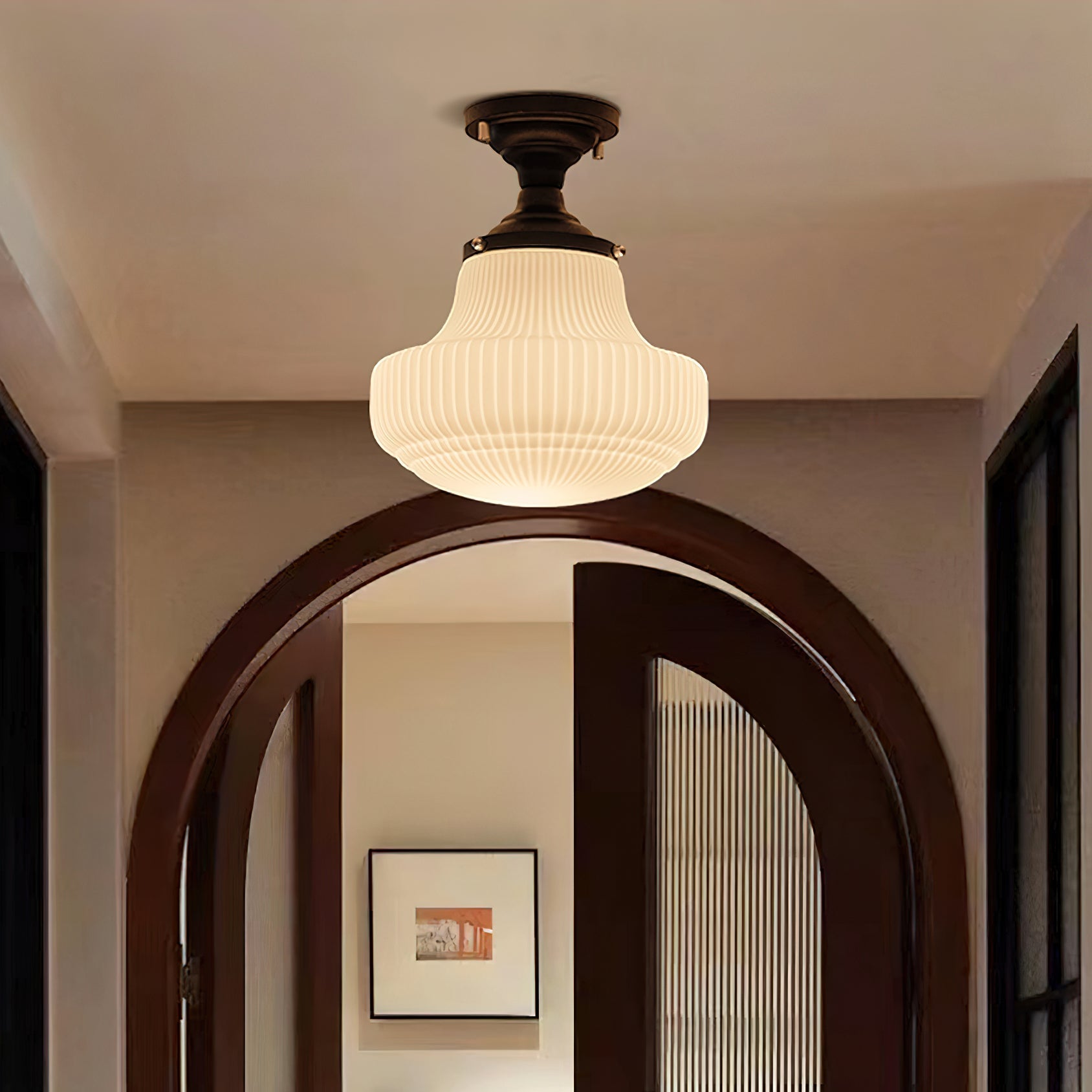 Solara Schoolhouse Flush Mount Ceiling Lamp with Ribbed Glass-Neutral Decor