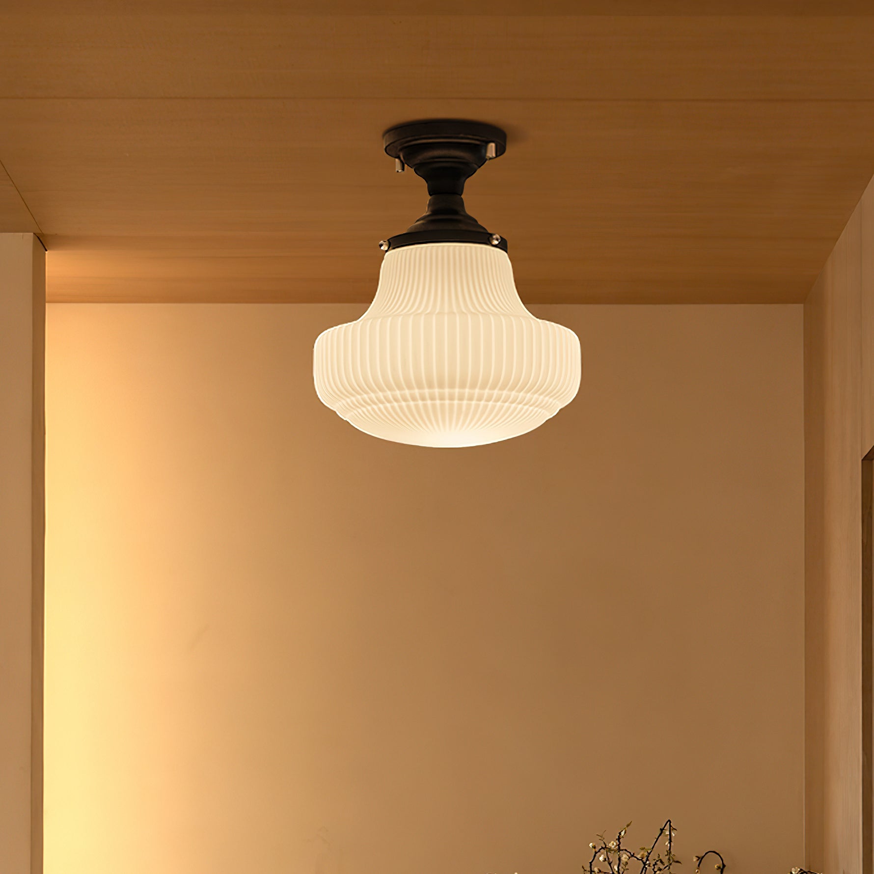 Solara Schoolhouse Flush Mount Ceiling Lamp with Ribbed Glass-Neutral Decor