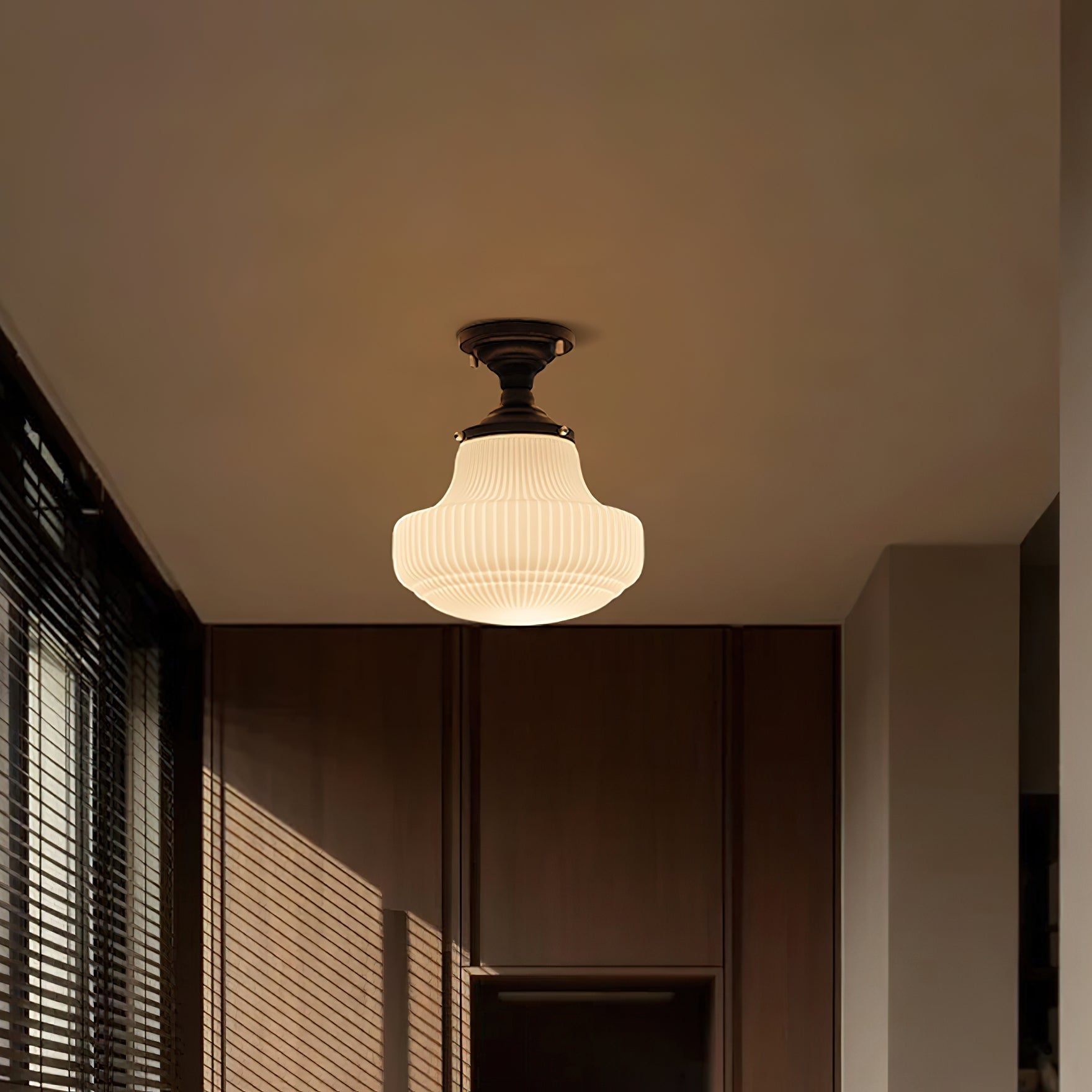 Solara Schoolhouse Flush Mount Ceiling Lamp with Ribbed Glass-Neutral Decor