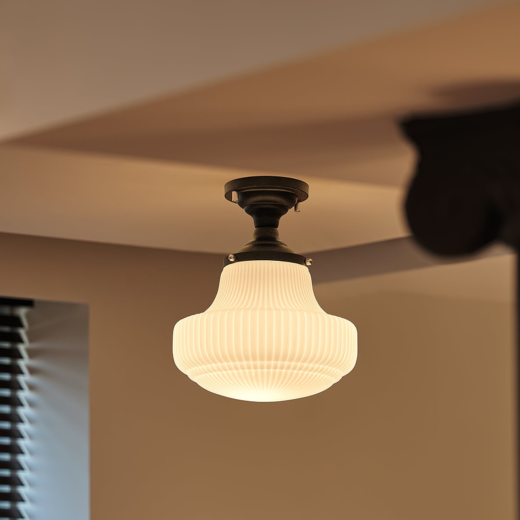 Solara Schoolhouse Flush Mount Ceiling Lamp with Ribbed Glass-Neutral Decor