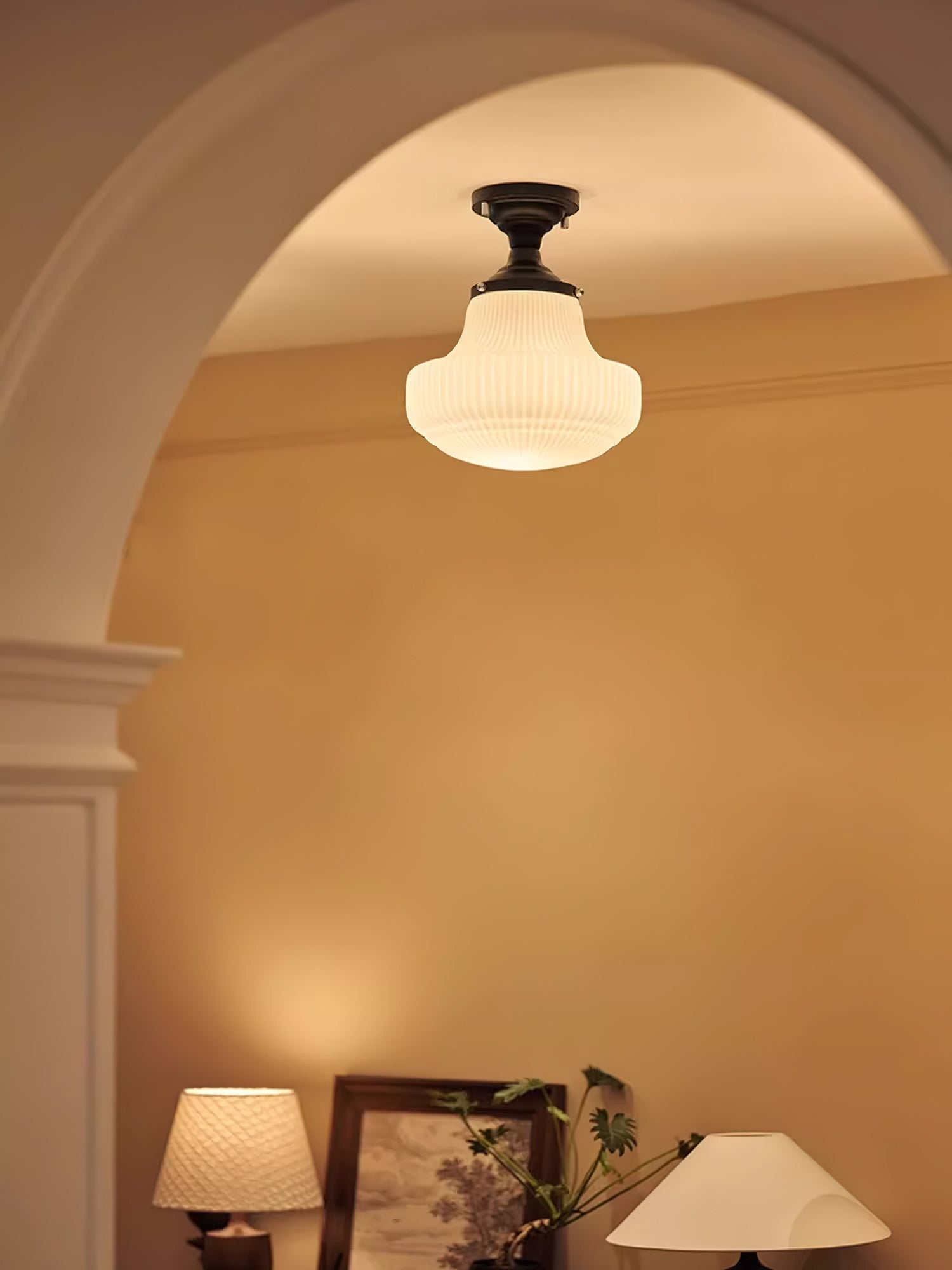 Solara Schoolhouse Flush Mount Ceiling Lamp with Ribbed Glass-Neutral Decor