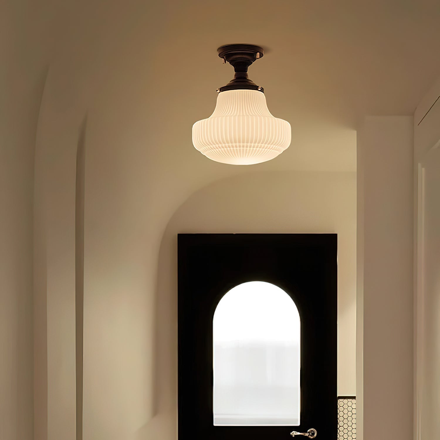 Solara Schoolhouse Flush Mount Ceiling Lamp with Ribbed Glass-Neutral Decor