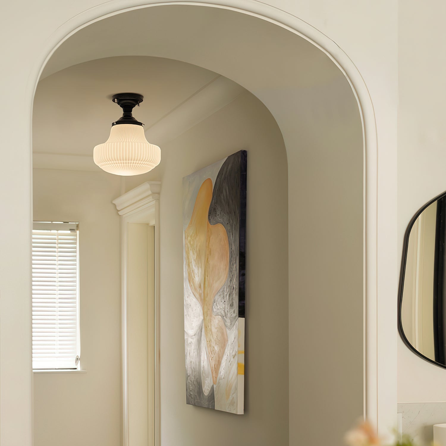 Solara Schoolhouse Flush Mount Ceiling Lamp with Ribbed Glass-Neutral Decor