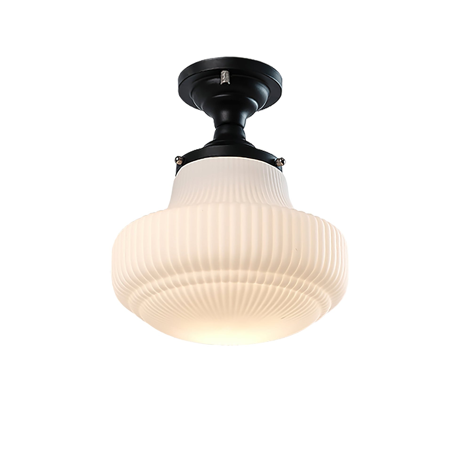 Solara Schoolhouse Flush Mount Ceiling Lamp with Ribbed Glass-Neutral Decor