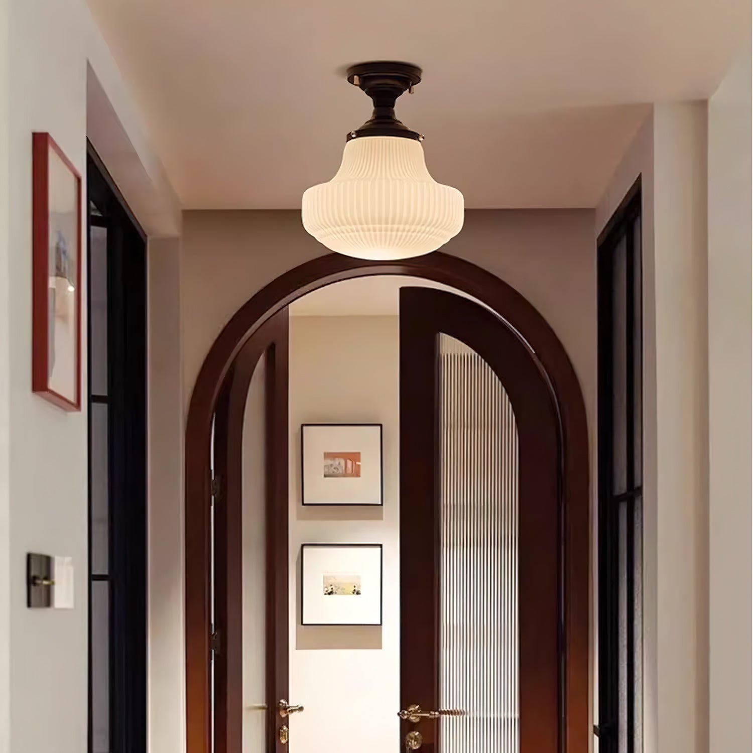 Solara Schoolhouse Flush Mount Ceiling Lamp with Ribbed Glass-Neutral Decor