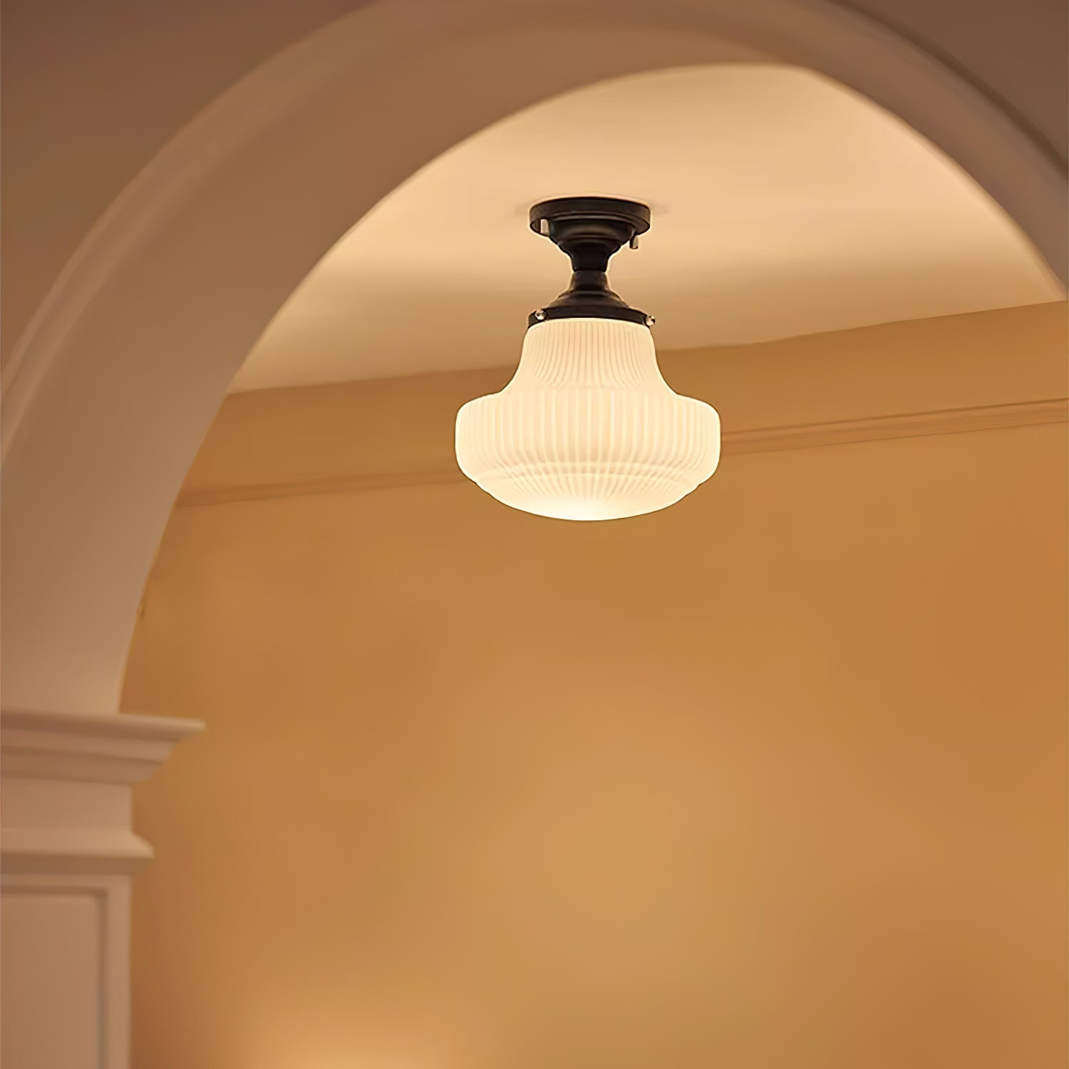 Solara Schoolhouse Flush Mount Ceiling Lamp with Ribbed Glass-Neutral Decor
