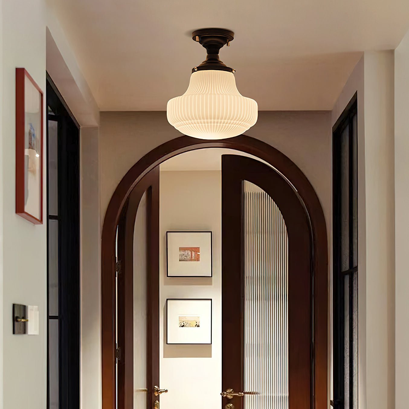 Solara Schoolhouse Flush Mount Ceiling Lamp with Ribbed Glass-Neutral Decor