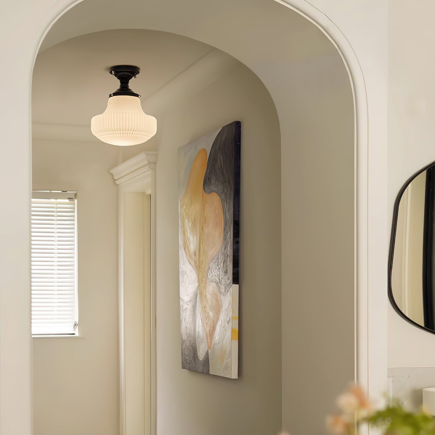 Solara Schoolhouse Flush Mount Ceiling Lamp with Ribbed Glass-Neutral Decor