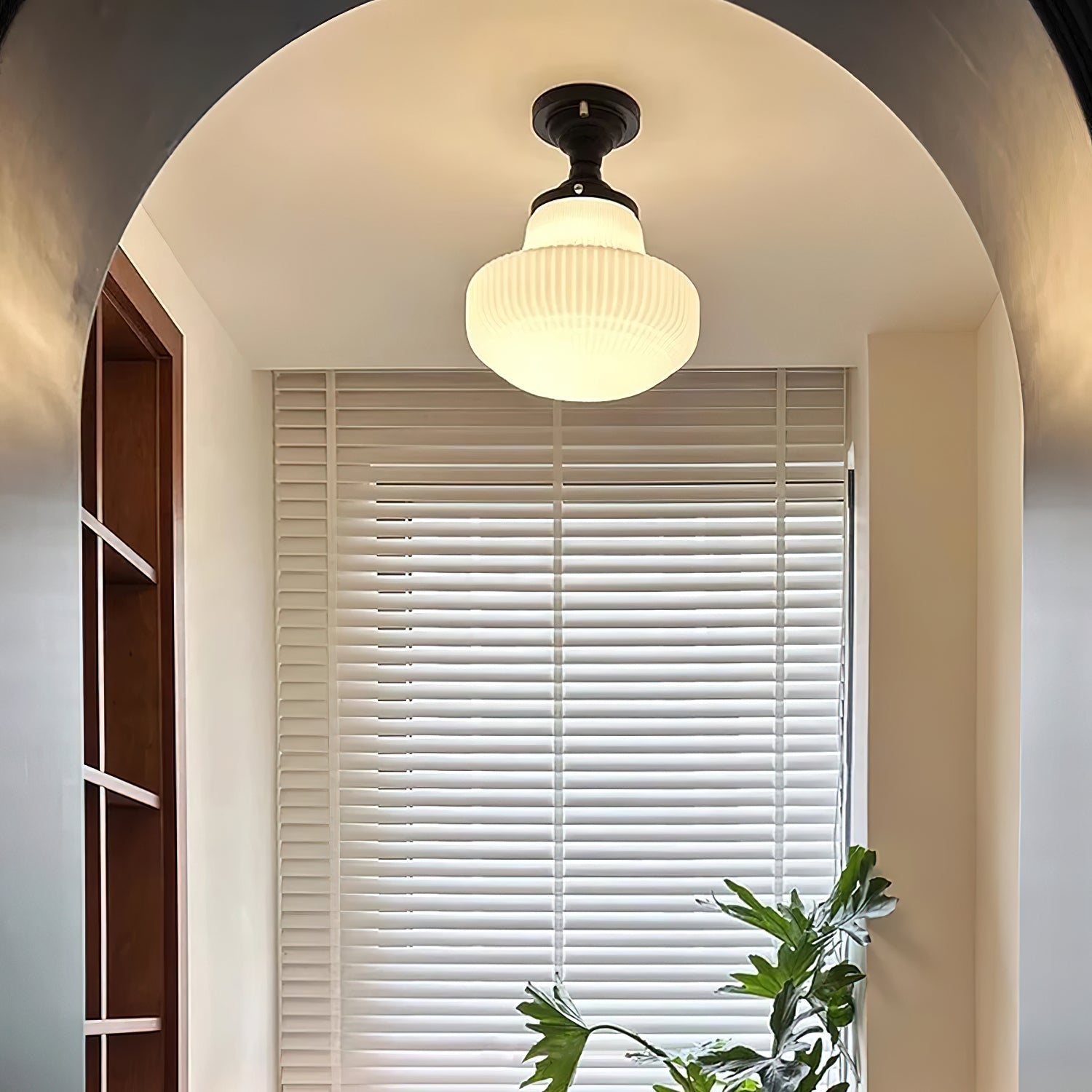 Solara Schoolhouse Flush Mount Ceiling Lamp with Ribbed Glass-Neutral Decor