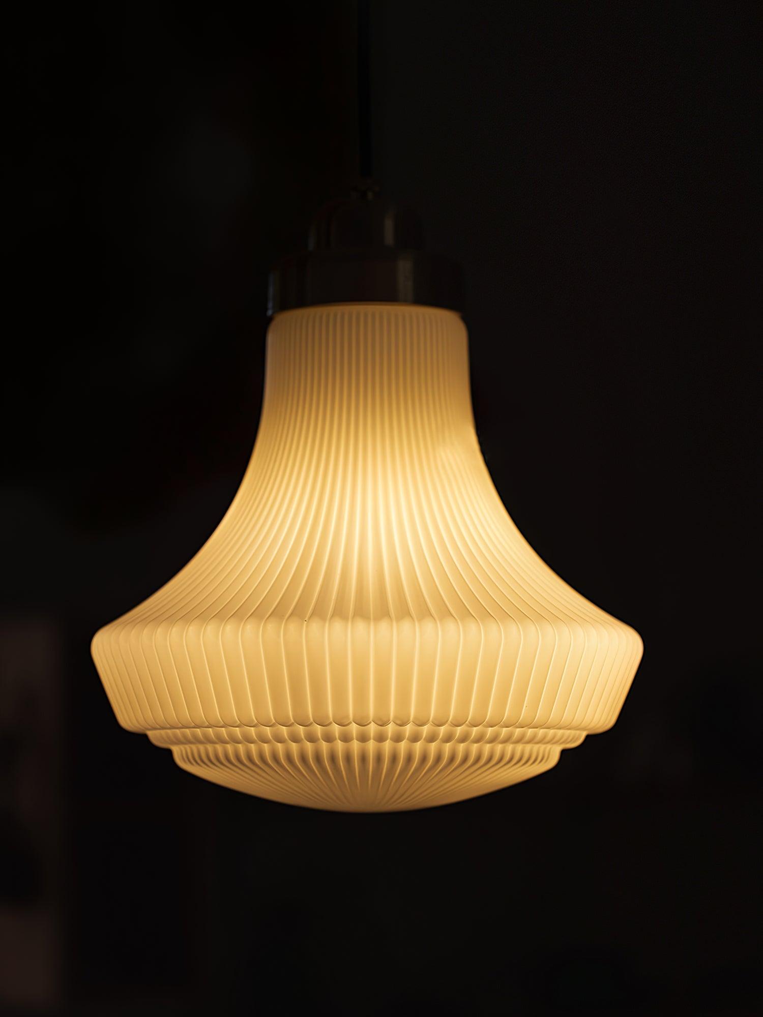Duo Pendant Lamp Opal Glass Ribbed Bell Brass Vintage-Neutral Decor