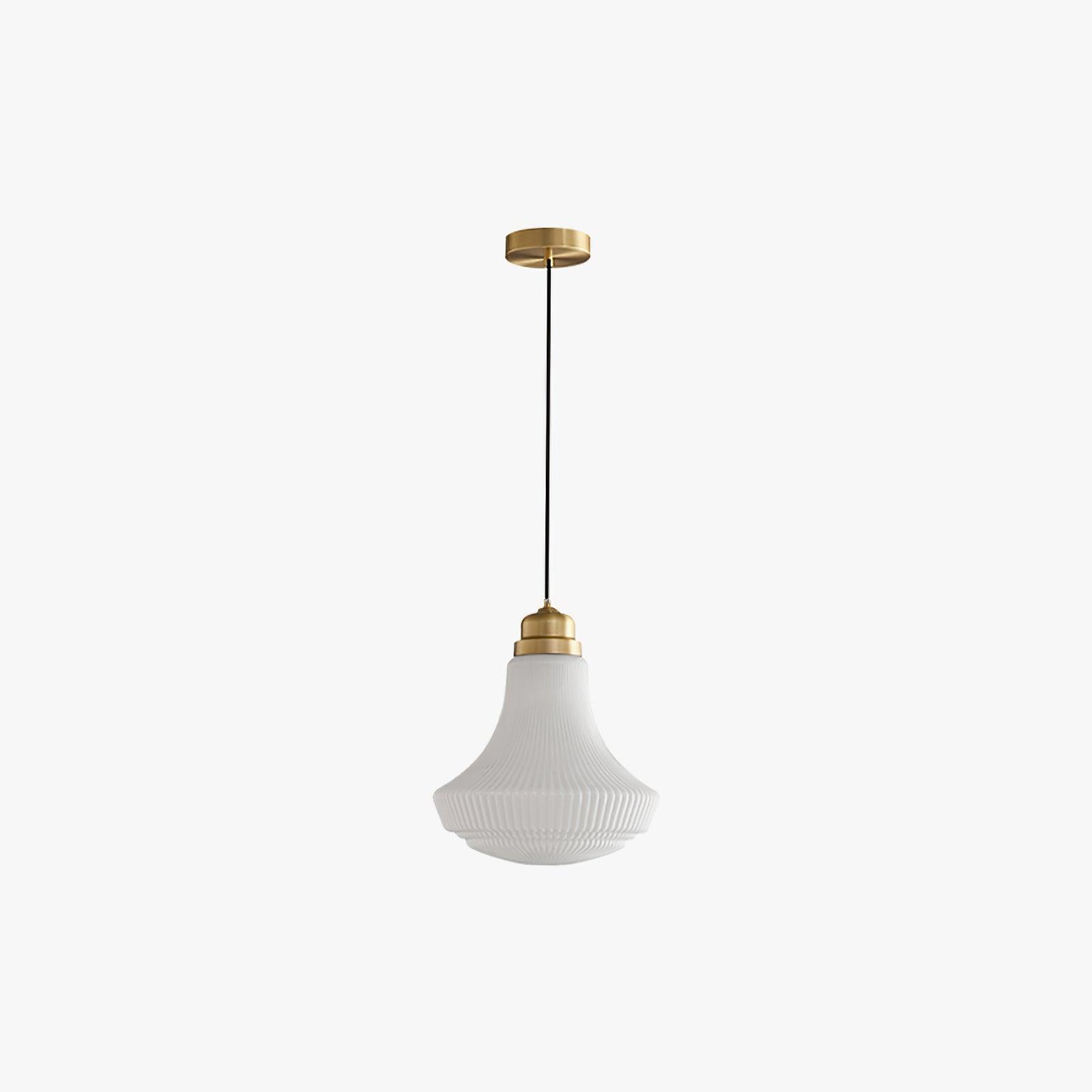 Duo Pendant Lamp Opal Glass Ribbed Bell Brass Vintage-Neutral Decor