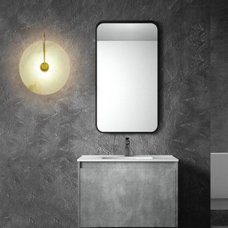 Arisha Round Bedside Wall Light, Artificial Marble, Gold & Black - Neutral Decor