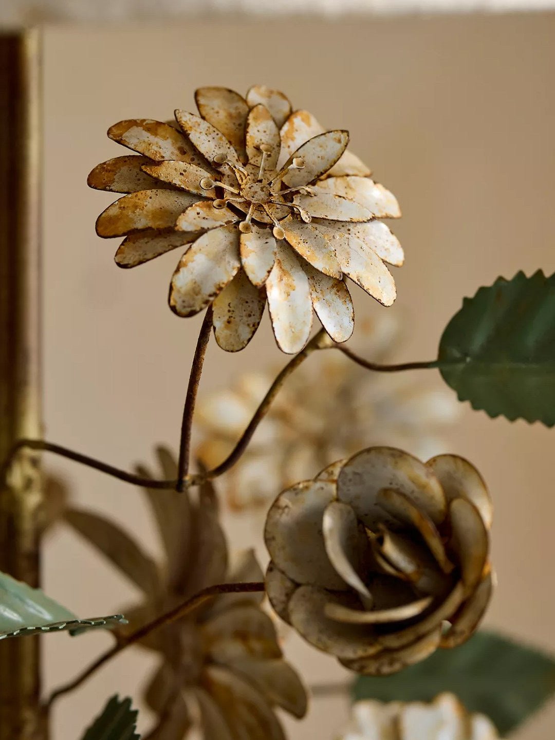 Sculpted Metal Floral Table Lamp-Neutral Decor