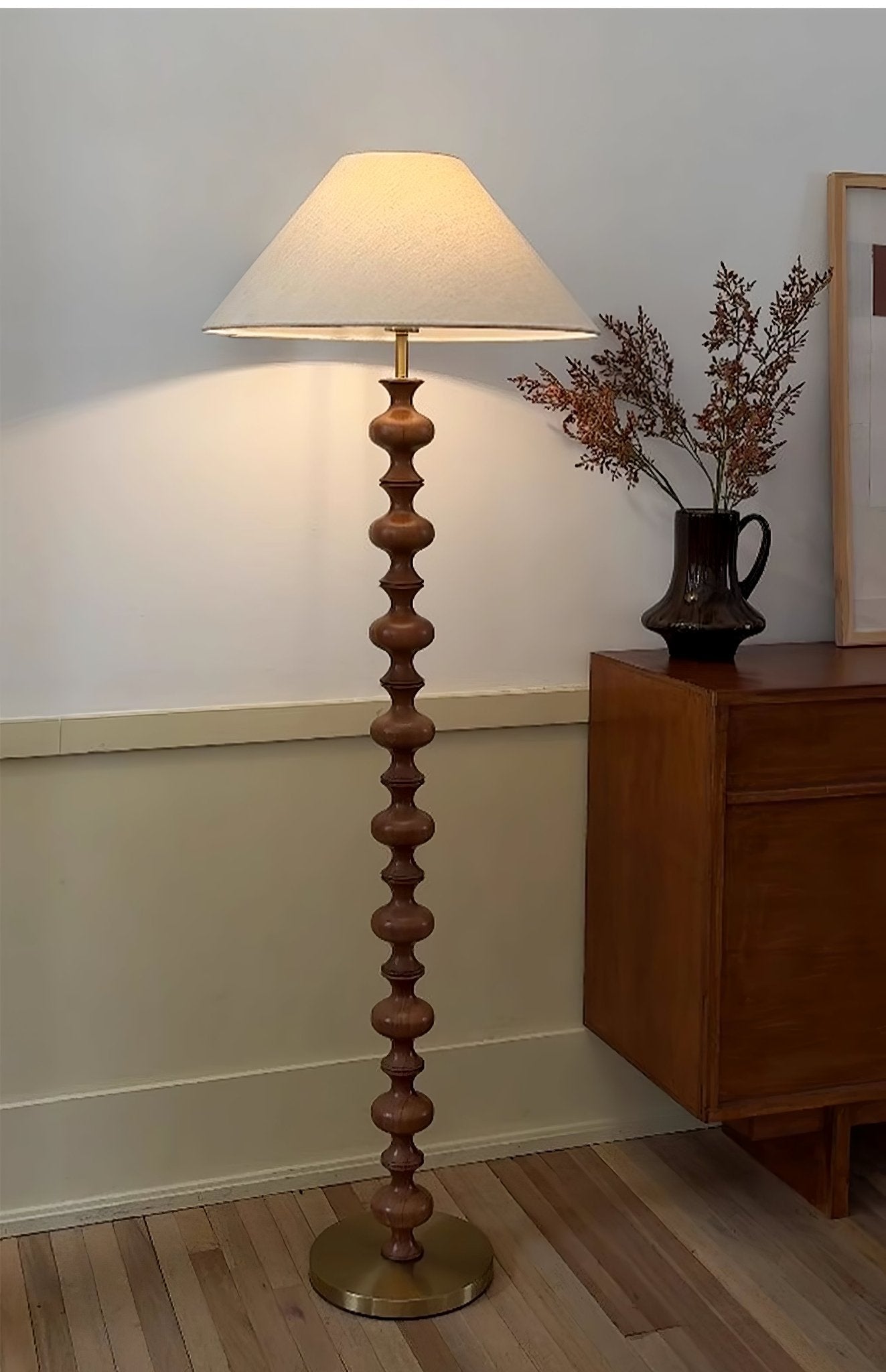 Emelir Wood Fabric Floor Lamp-Neutral Decor