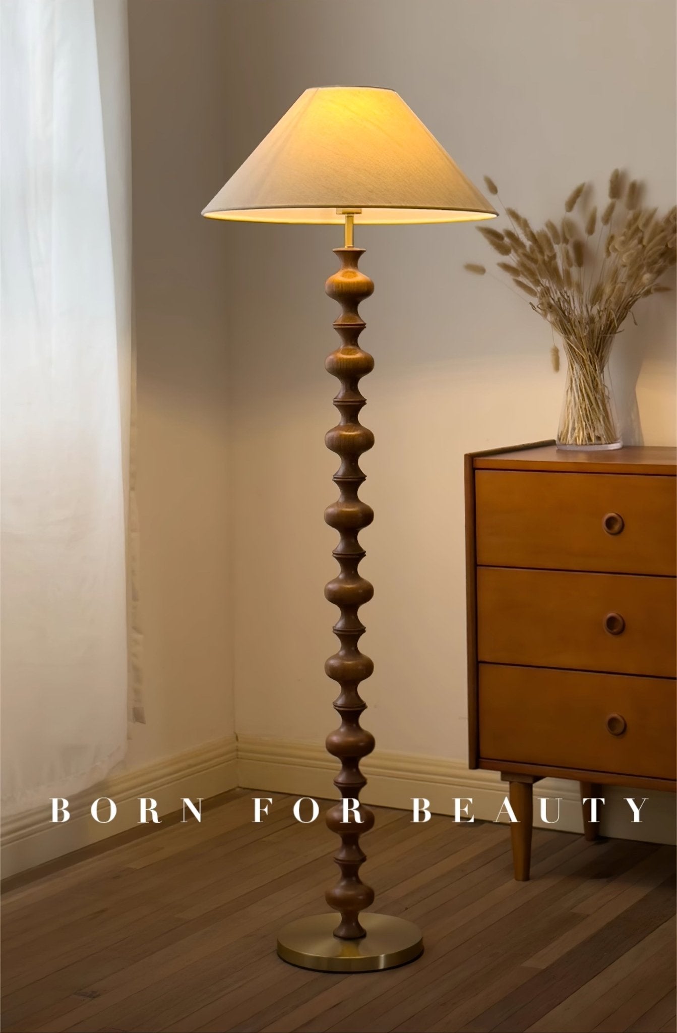 Emelir Wood Fabric Floor Lamp-Neutral Decor
