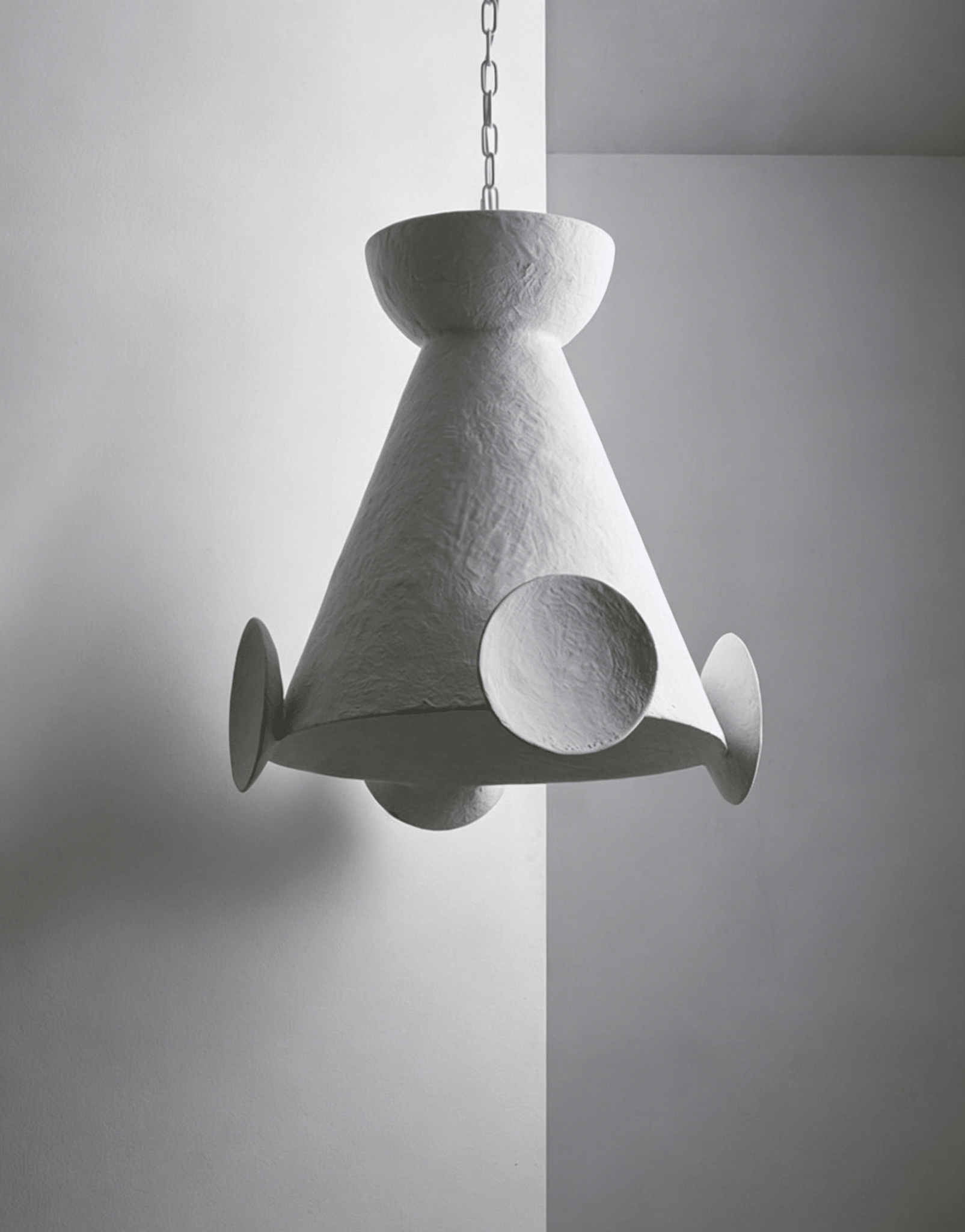 Sculptural Plaster Cone Pendant Lamp-Neutral Decor