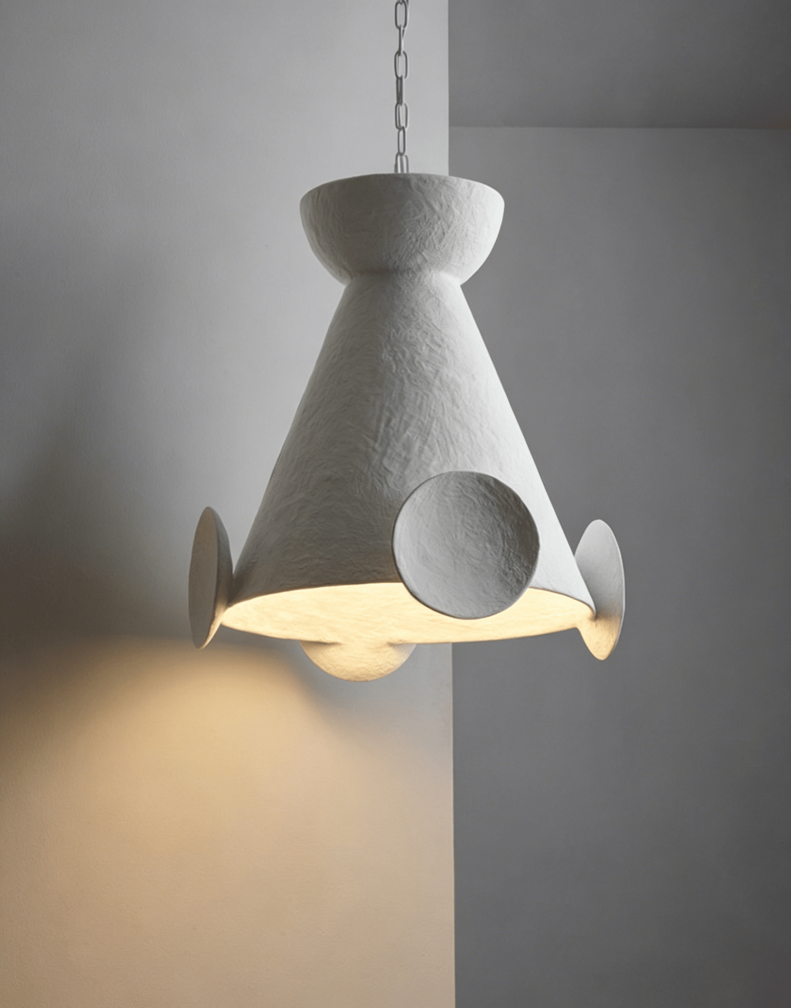 Sculptural Plaster Cone Pendant Lamp-Neutral Decor