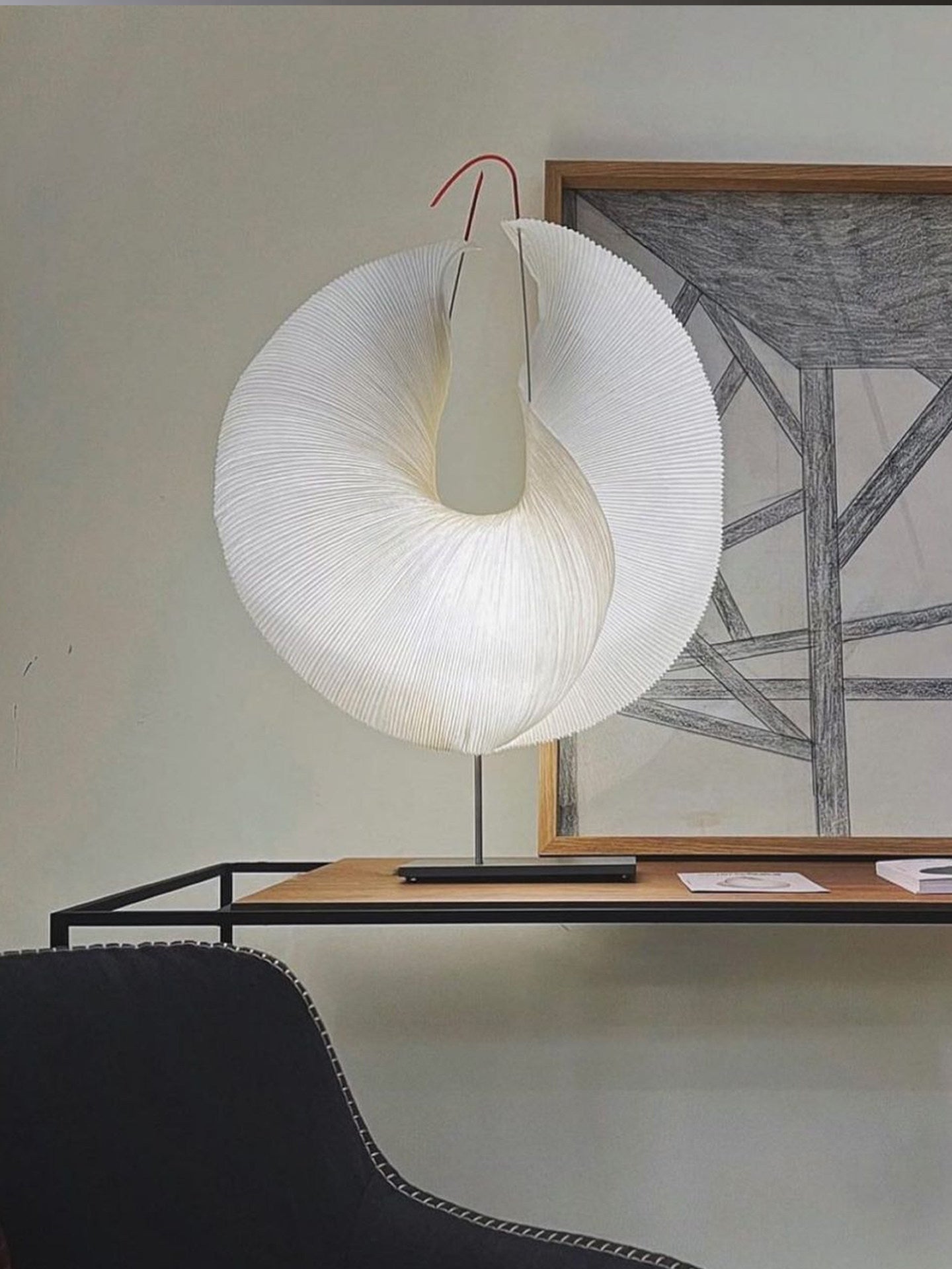 Sculptural Pleated Paper Lamp-Neutral Decor
