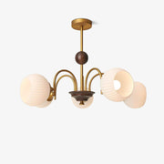 Dune Chandelier Sculptural Glass Ribbed with Iron-Neutral Decor