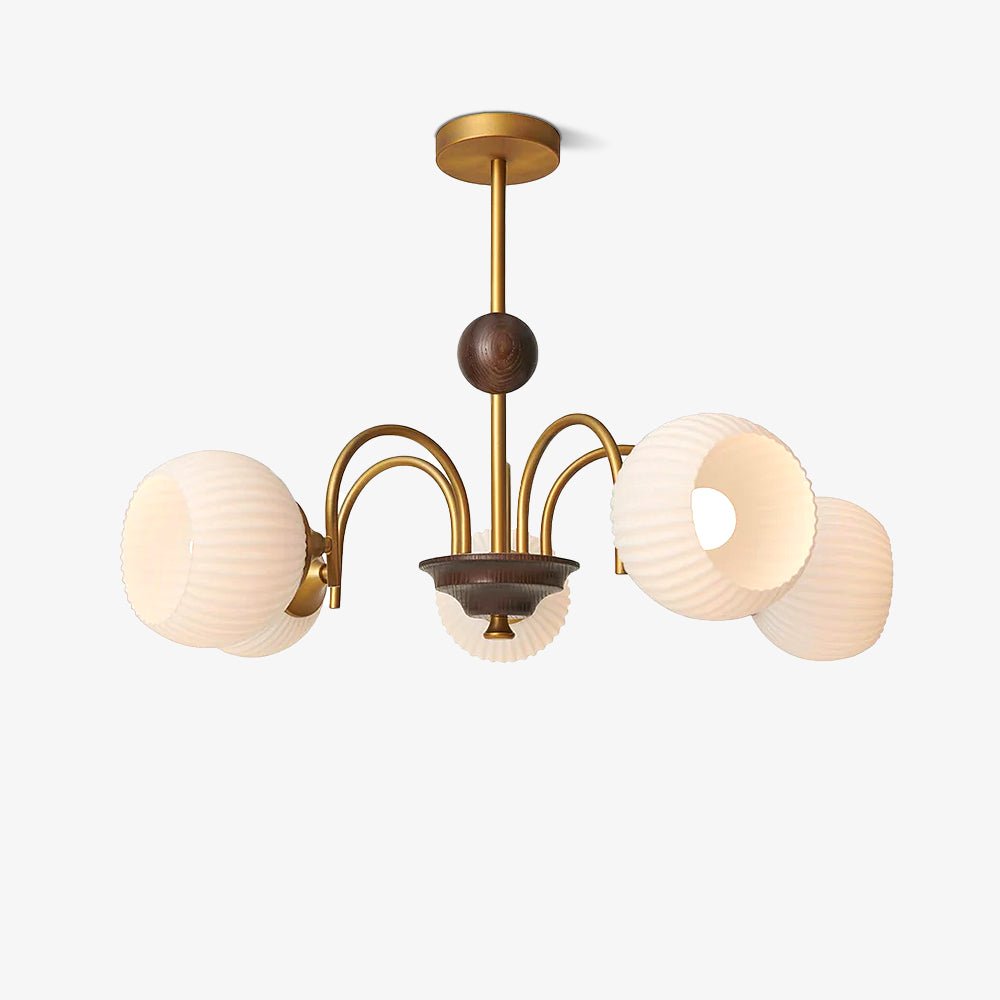 Dune Chandelier Sculptural Glass Ribbed with Iron-Neutral Decor