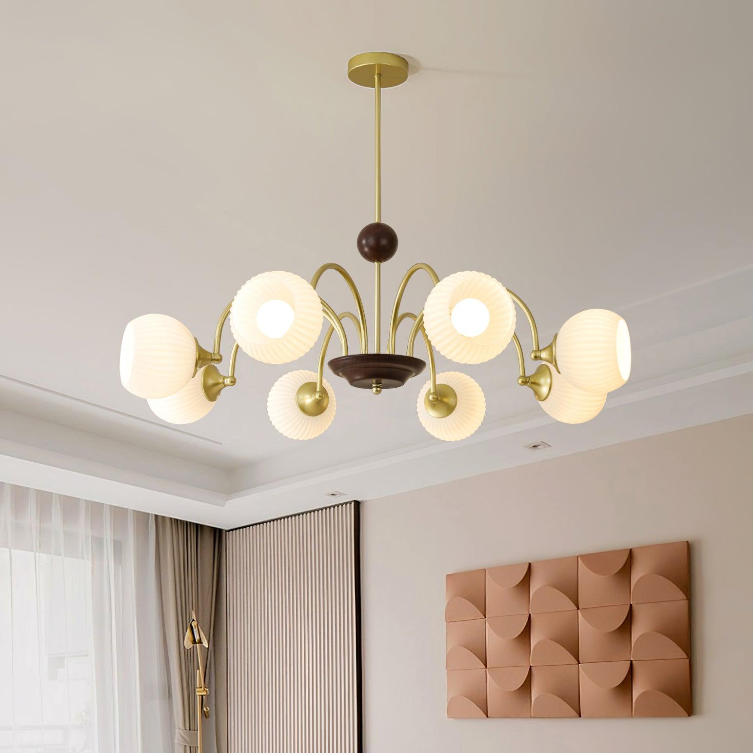 Dune Chandelier Sculptural Glass Ribbed with Iron-Neutral Decor