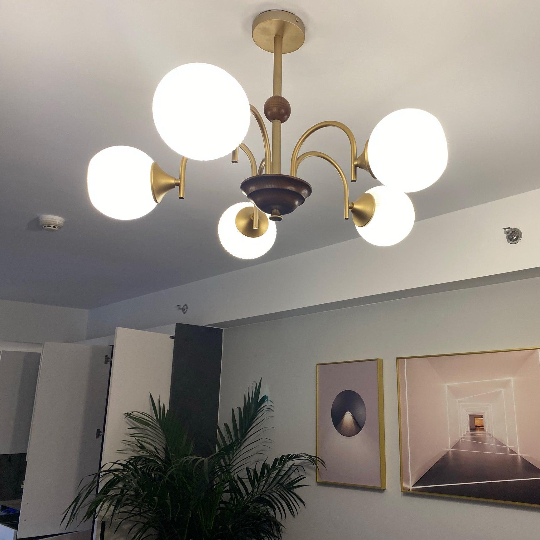 Dune Chandelier Sculptural Glass Ribbed with Iron-Neutral Decor