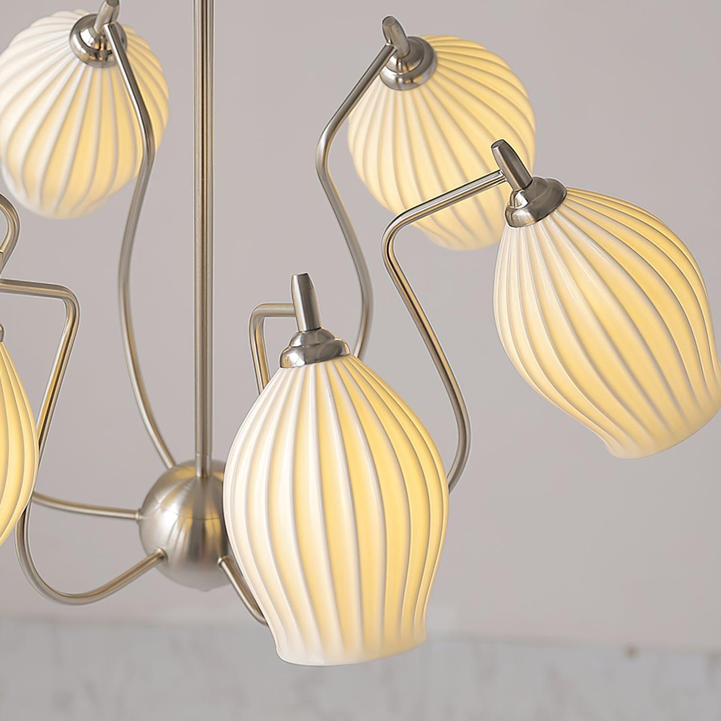 Pravin Chandelier Ceramic Ribbed Sculptural Glass Elegant-Neutral Decor