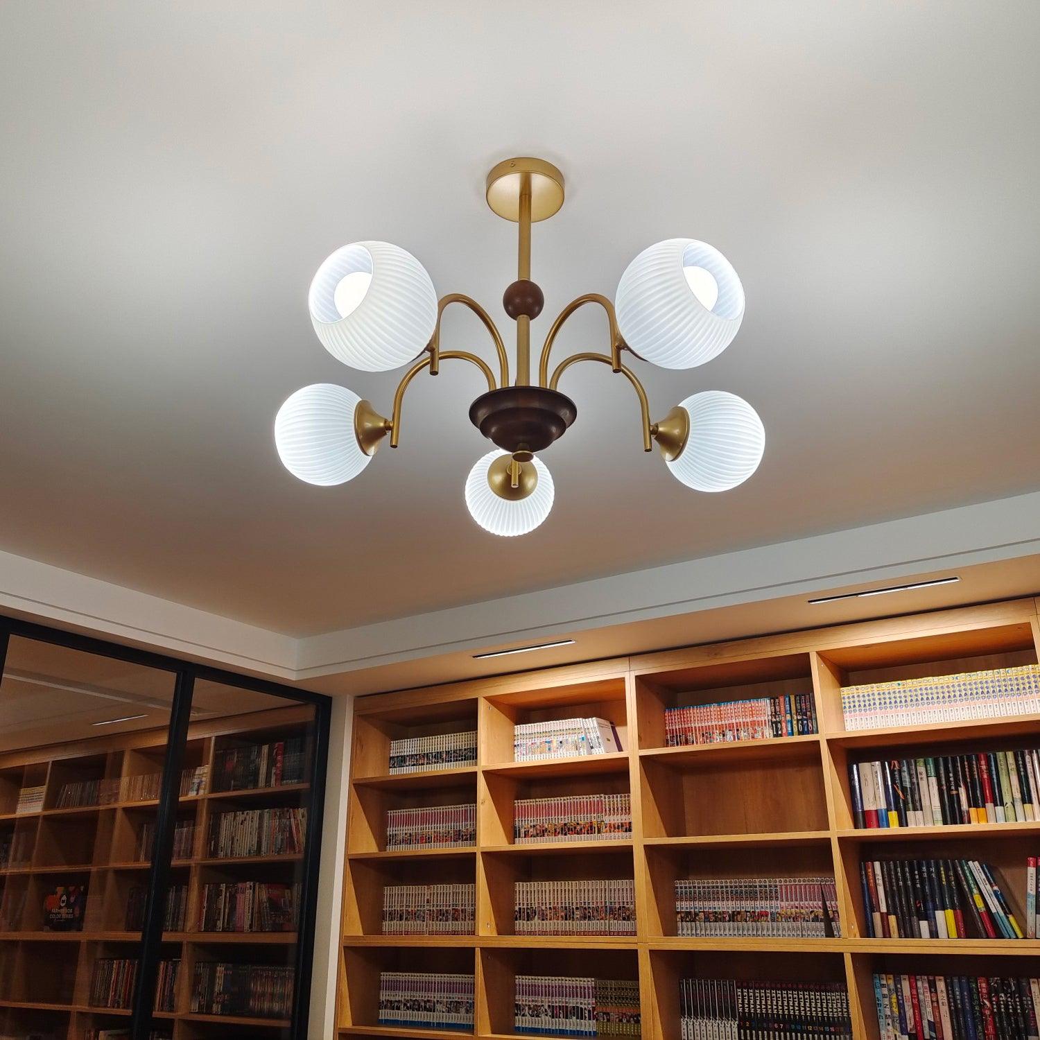 Dune Chandelier Sculptural Glass Ribbed with Iron-Neutral Decor